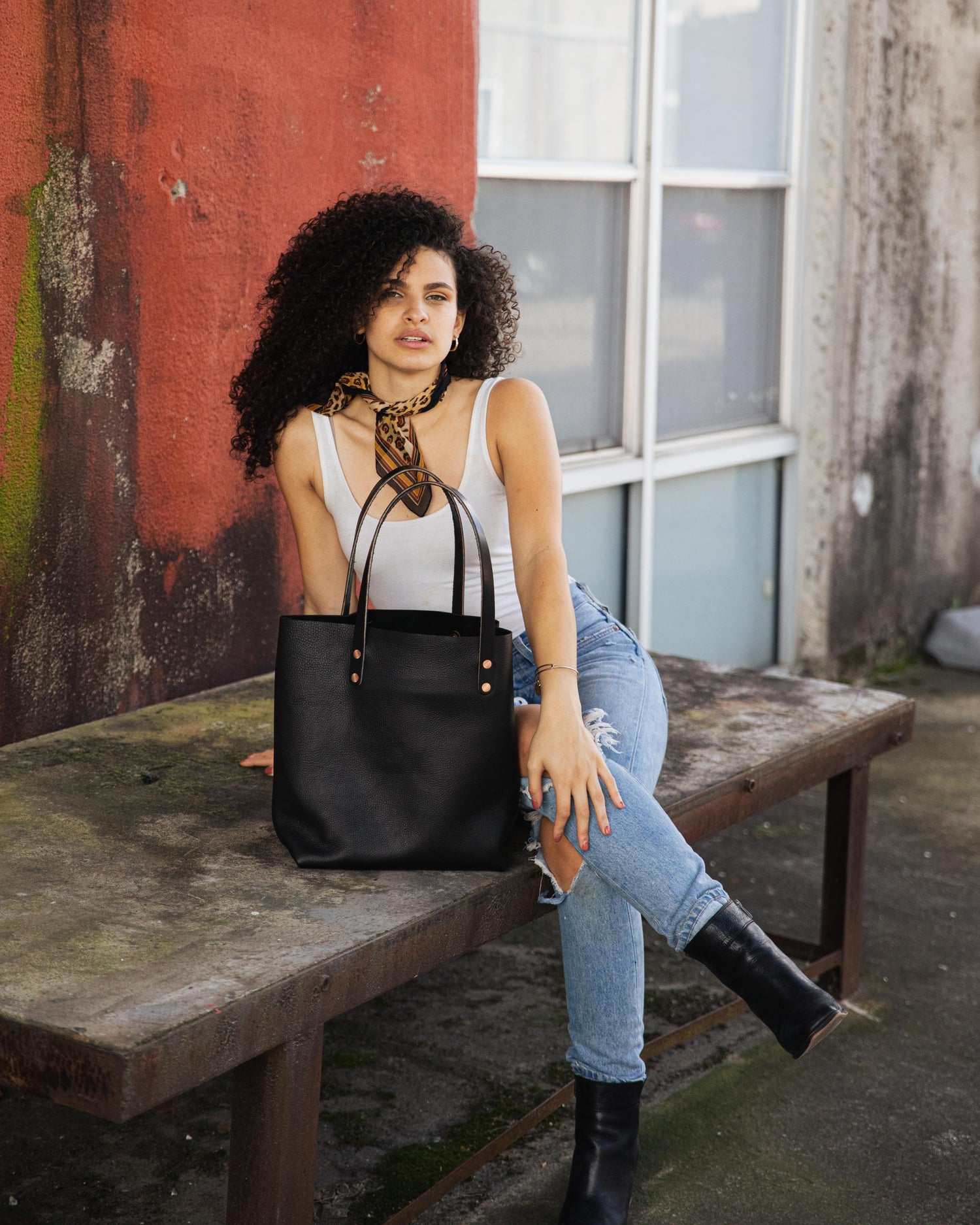Black leather tote bag | leather tote bags made by KMM & Co.