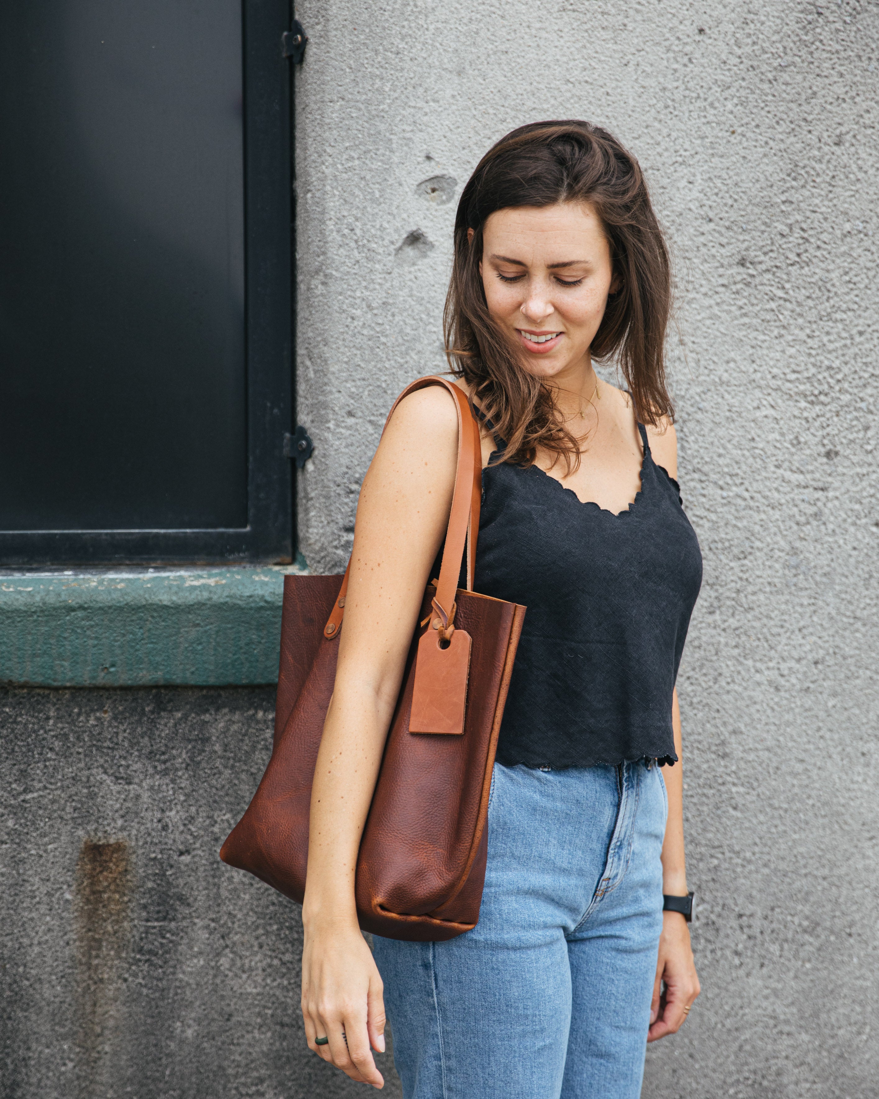 The original Tan Kodiak leather tote bag by KMM & Co.