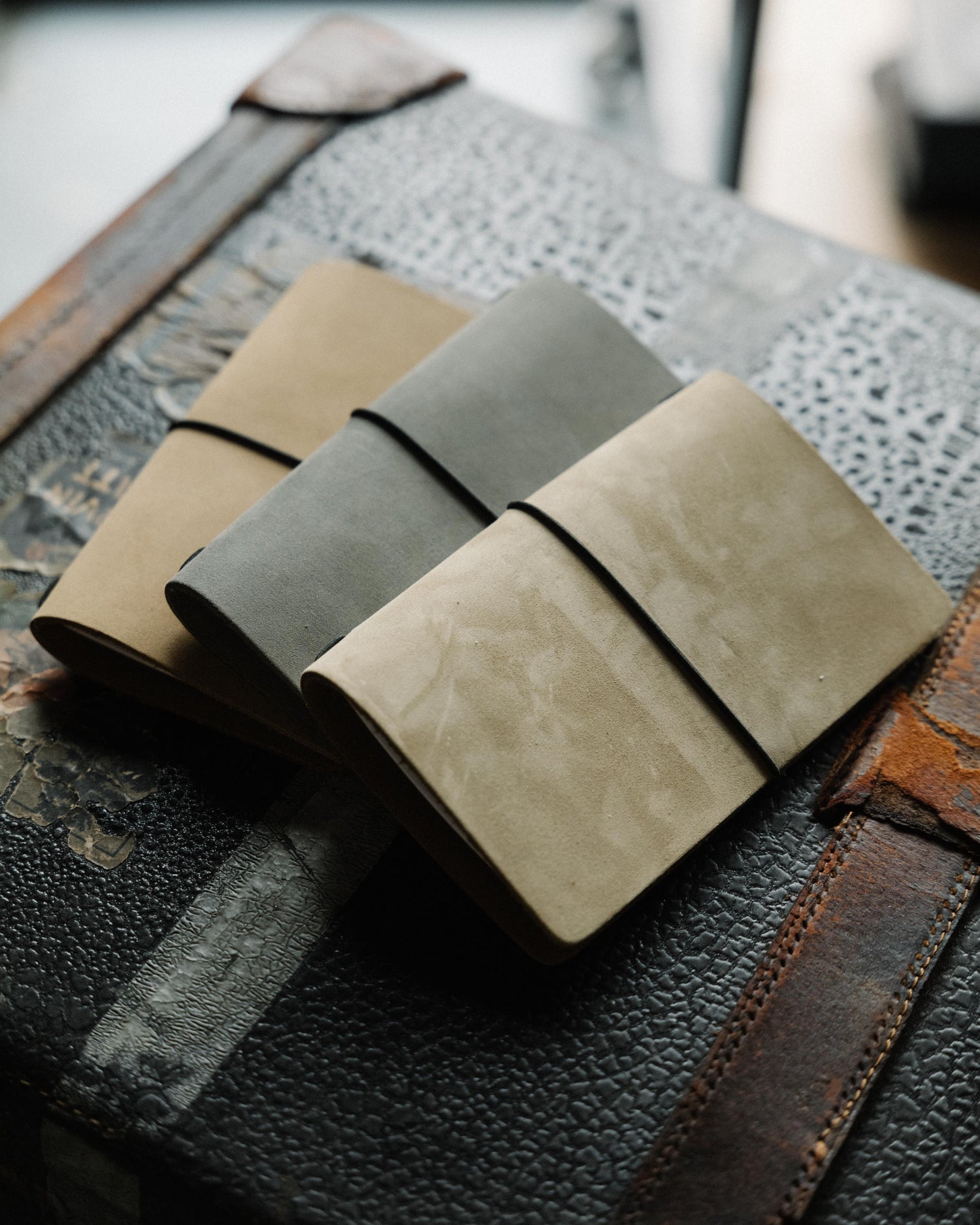 Beige Suede Travel Notebook- leather journal - leather notebook - KMM & Co.