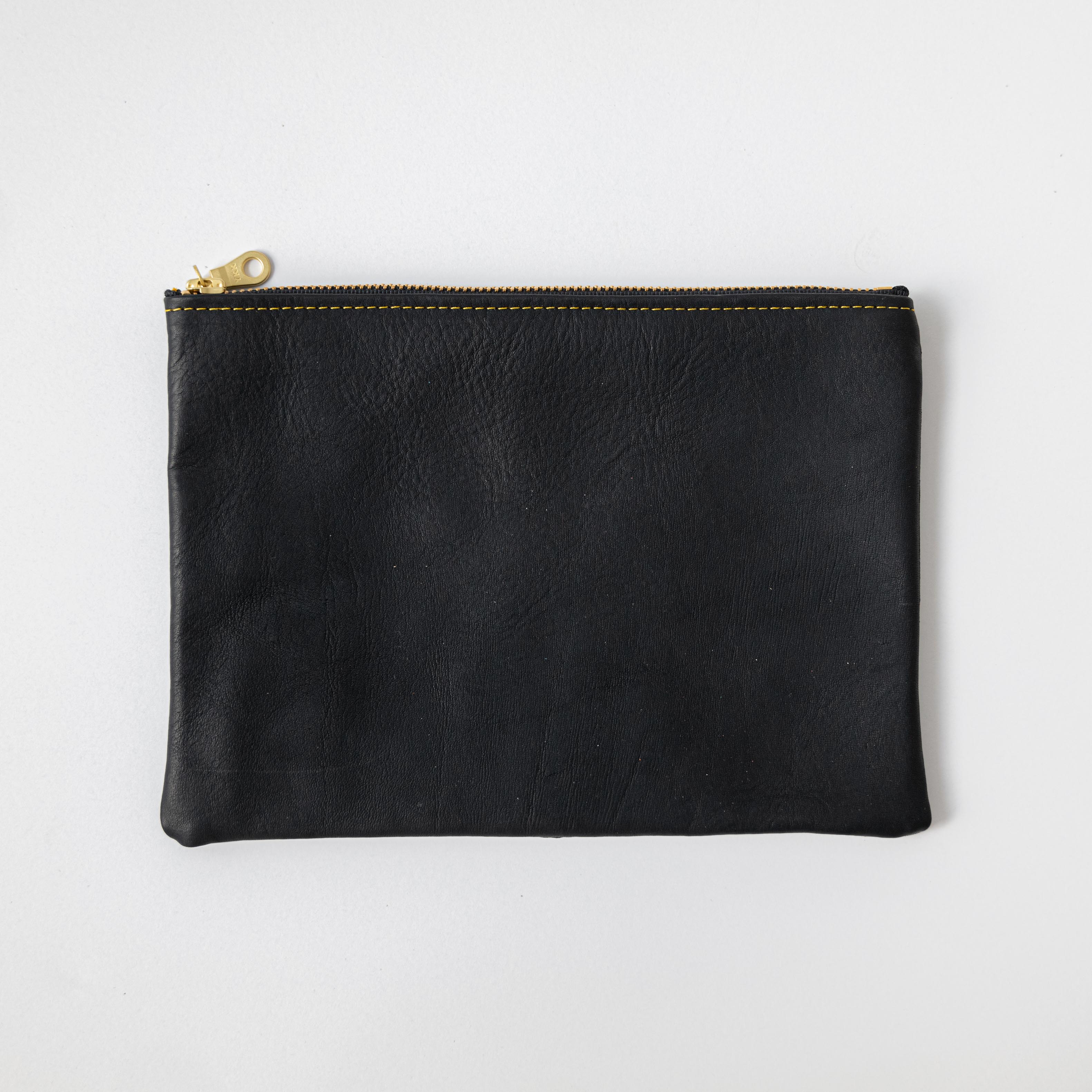 Black Cypress Medium Zip Pouch- leather zipper pouch - KMM & Co.