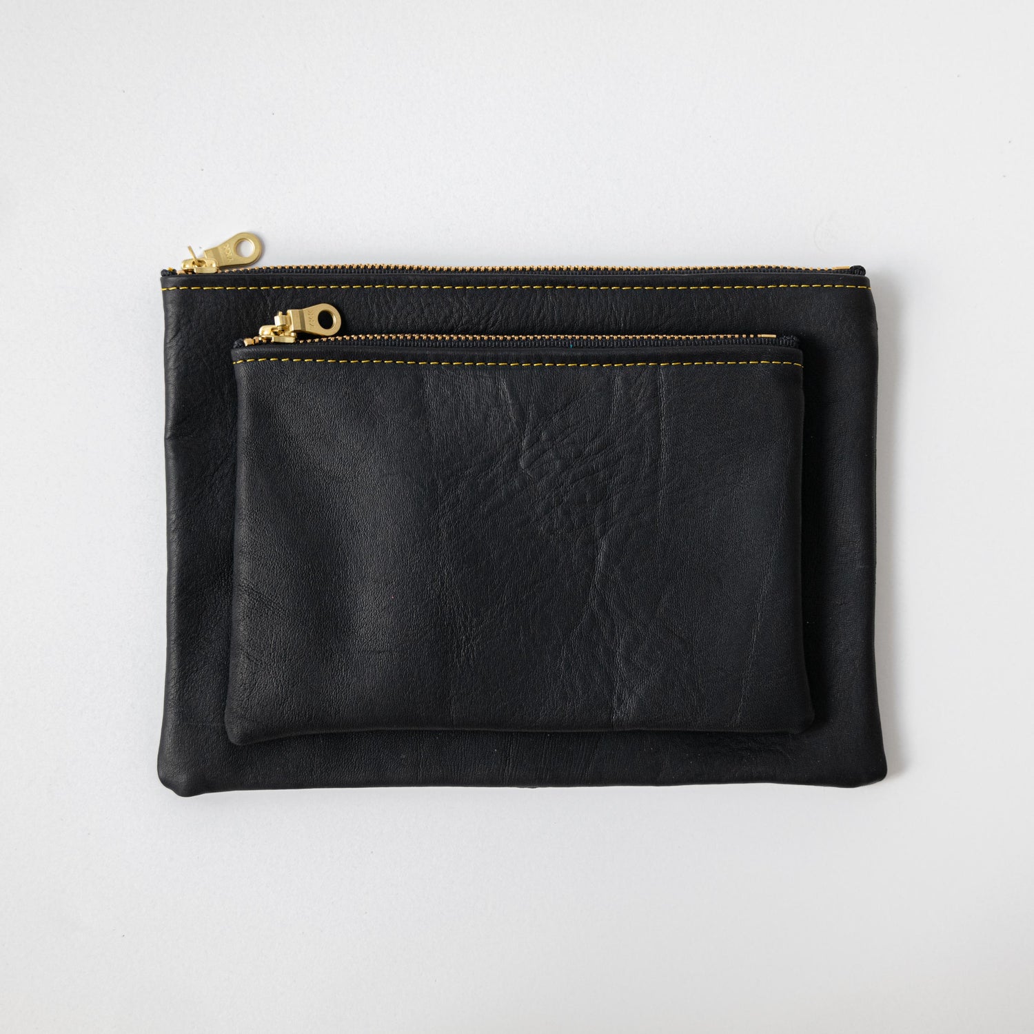 Black Cypress Medium Zip Pouch- leather zipper pouch - KMM & Co.
