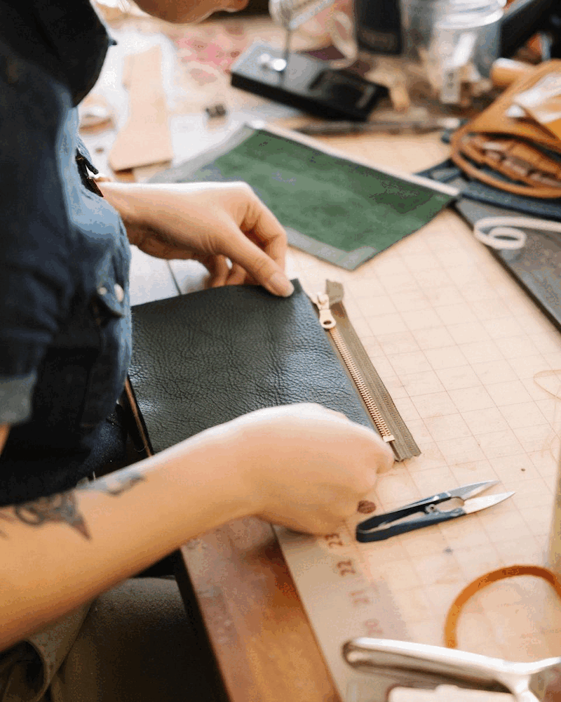 Black Cypress Medium Zip Pouch- leather zipper pouch - KMM & Co.