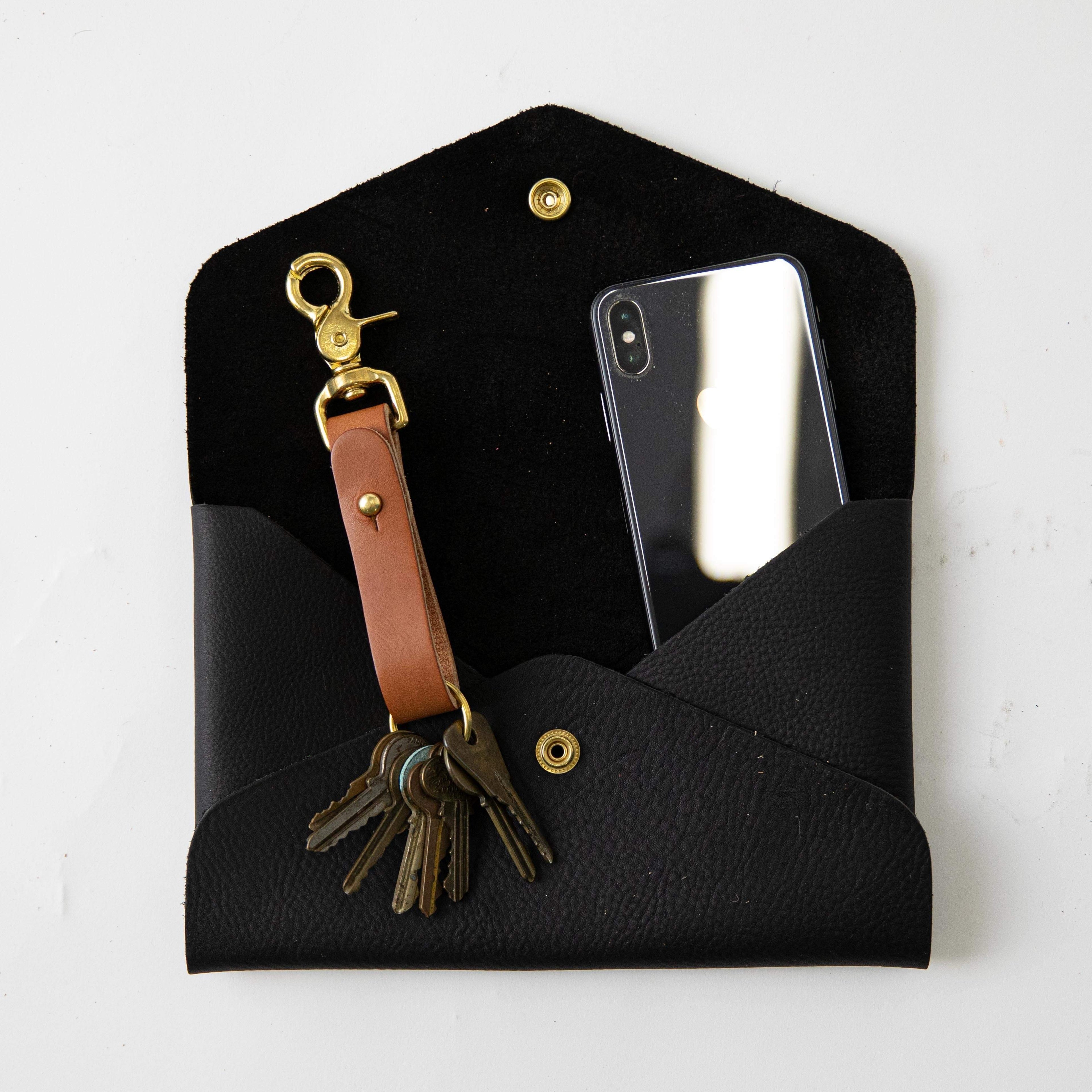 Black Kodiak Envelope Clutch- leather clutch bag - handmade leather bags - KMM & Co.