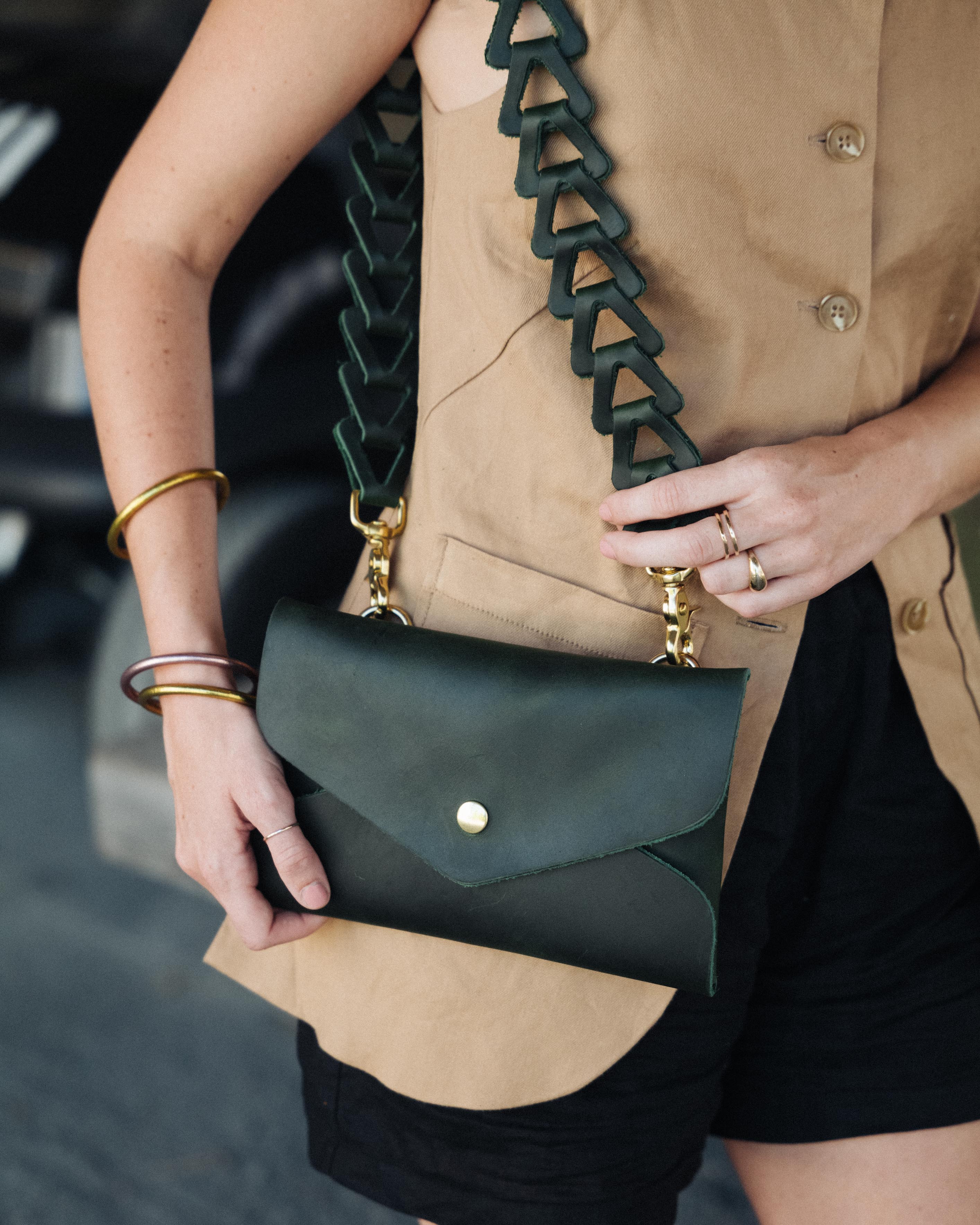 Black Kodiak Envelope Clutch- leather clutch bag - handmade leather bags - KMM & Co.