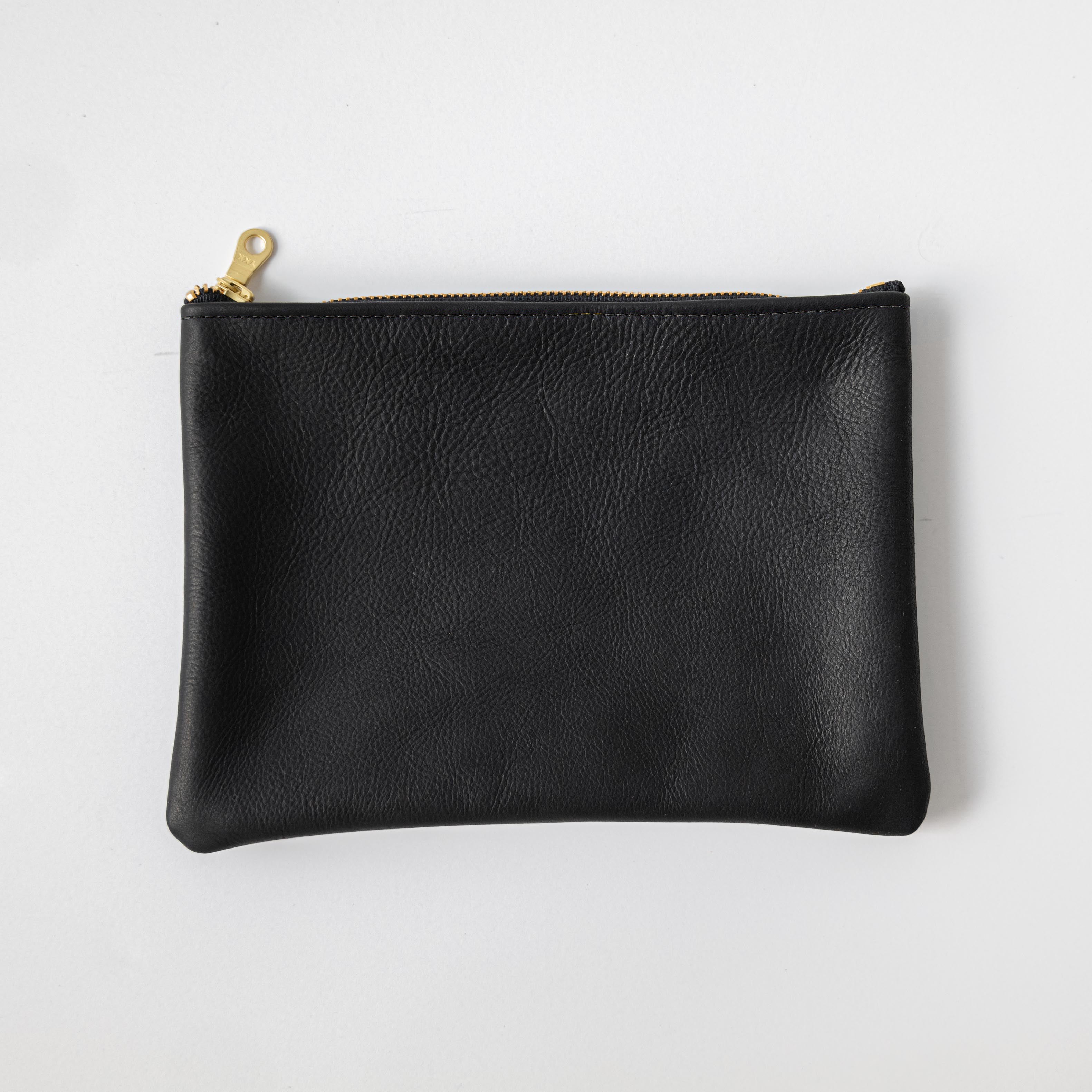 Black Kodiak Medium Zip Pouch- leather zipper pouch - KMM & Co.