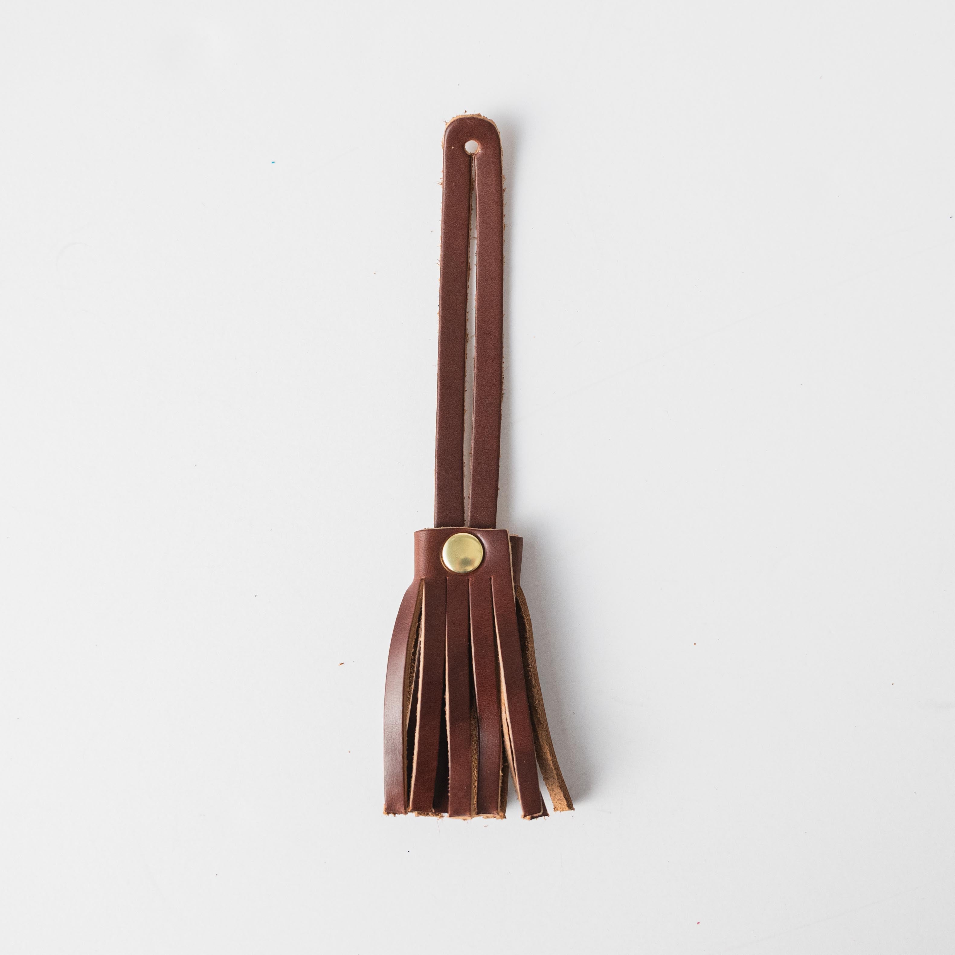 British Tan Double Shot Mini Tassel- leather tassel keychain - KMM & Co.