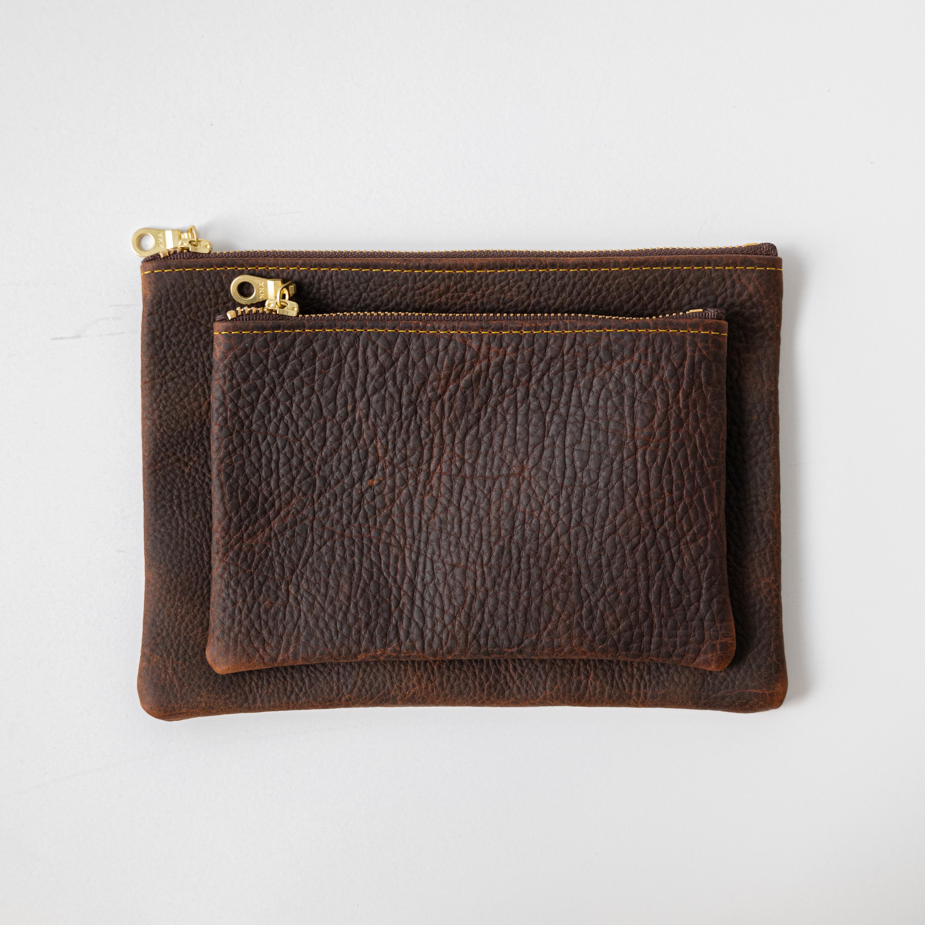 Brown Kodiak Small Zip Pouch- small zipper pouch - leather zipper pouch - KMM & Co.