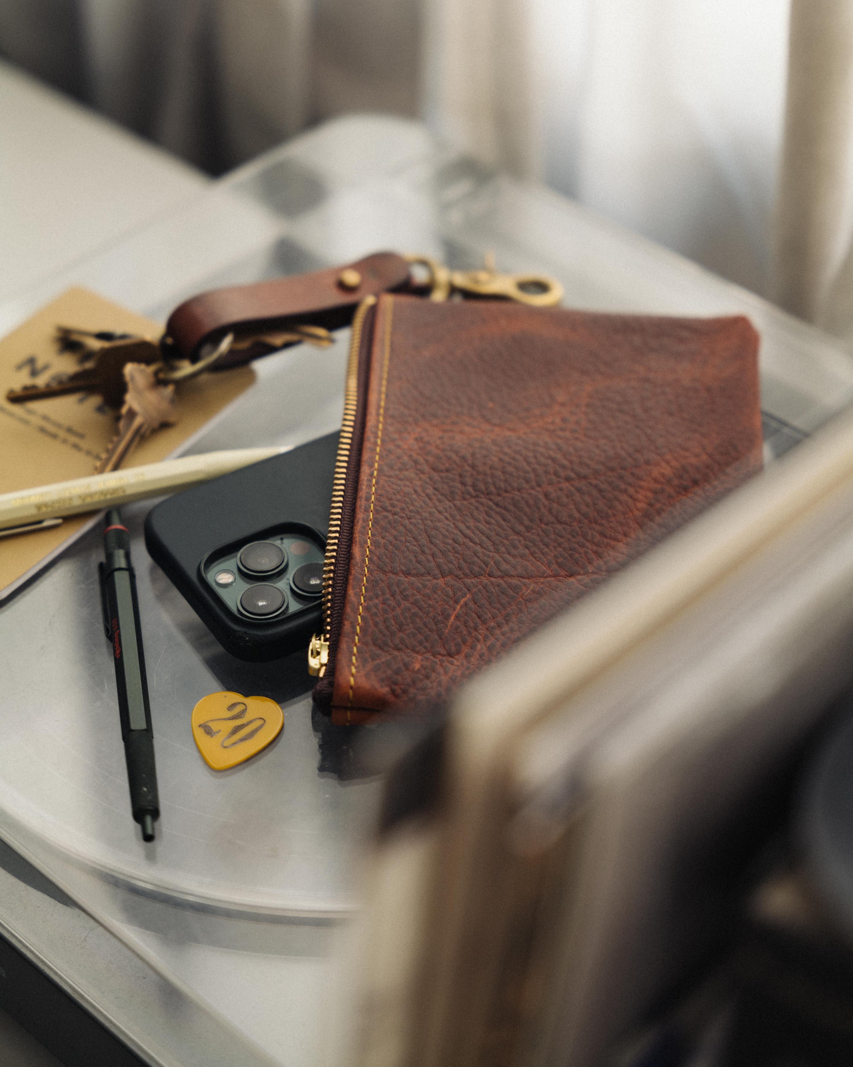 Brown Kodiak Small Zip Pouch- small zipper pouch - leather zipper pouch - KMM & Co.