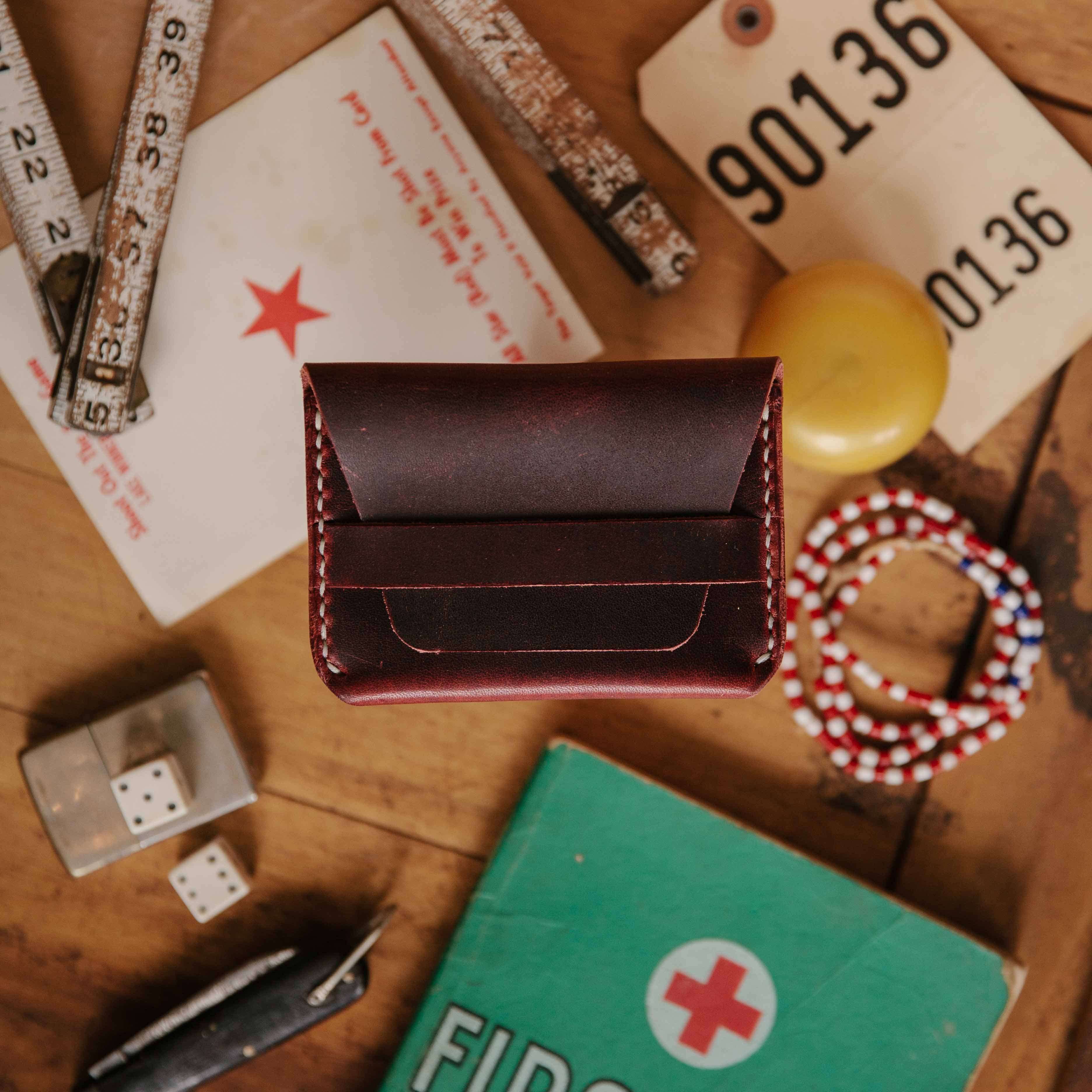 Burgundy Chromexcel Flap Wallet- mens leather wallet - handmade leather wallets at KMM & Co.
