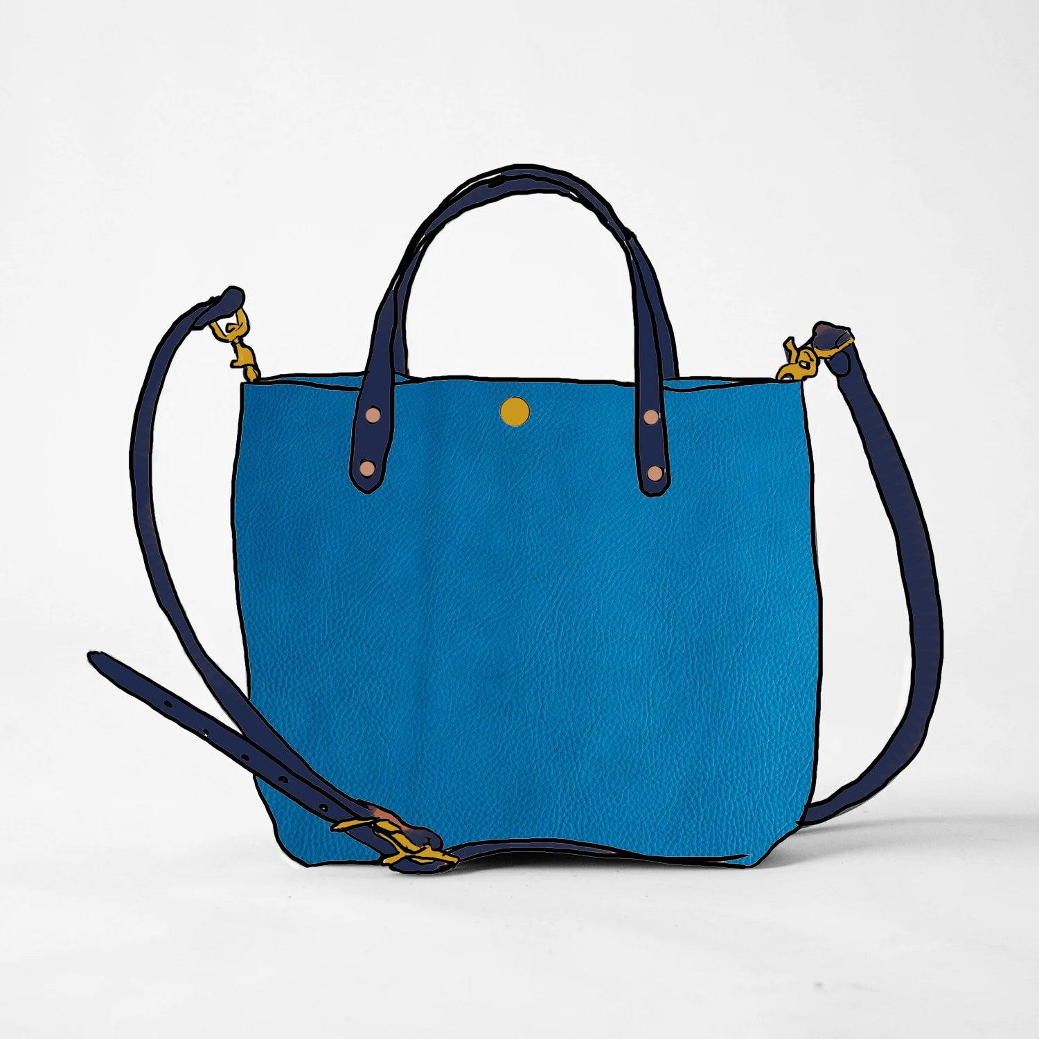 Teal Blue Real Textured Leather Grab Tote Bag