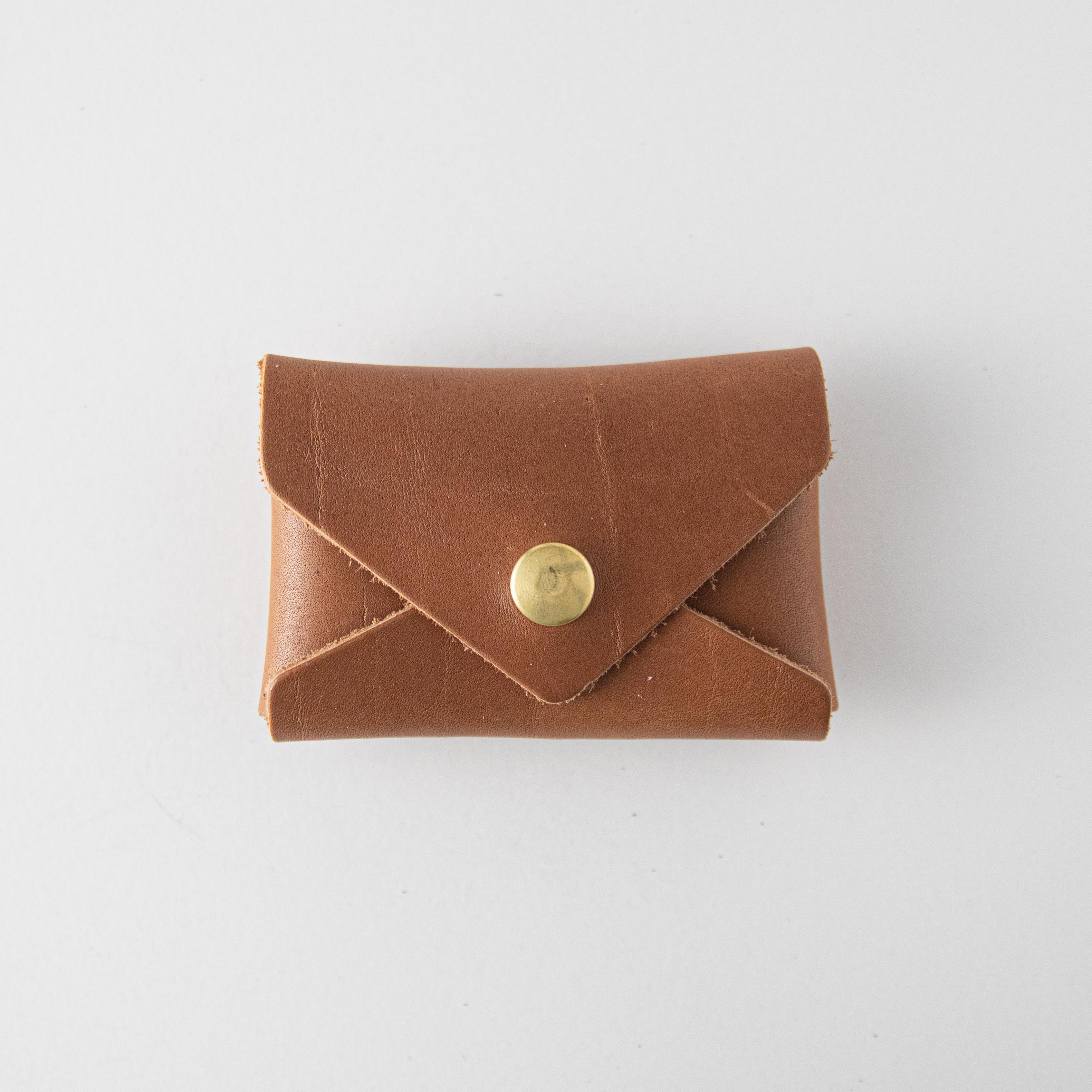 Cognac Card Envelope- card holder wallet - leather wallet made in America at KMM & Co.