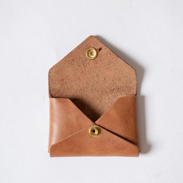 Cognac Card Envelope- card holder wallet - leather wallet made in America at KMM & Co.