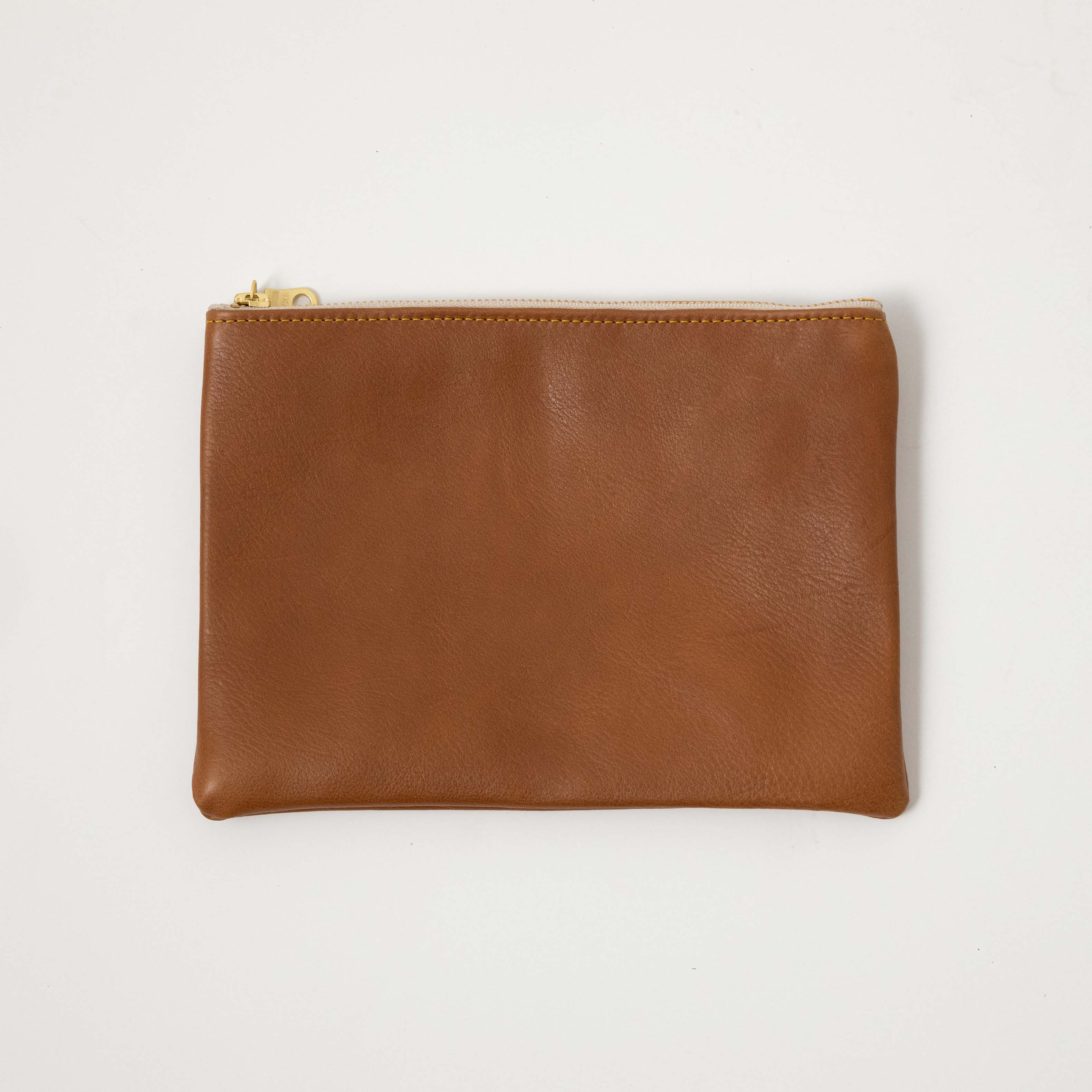 Cognac Cypress Medium Zip Pouch- leather zipper pouch - KMM & Co.