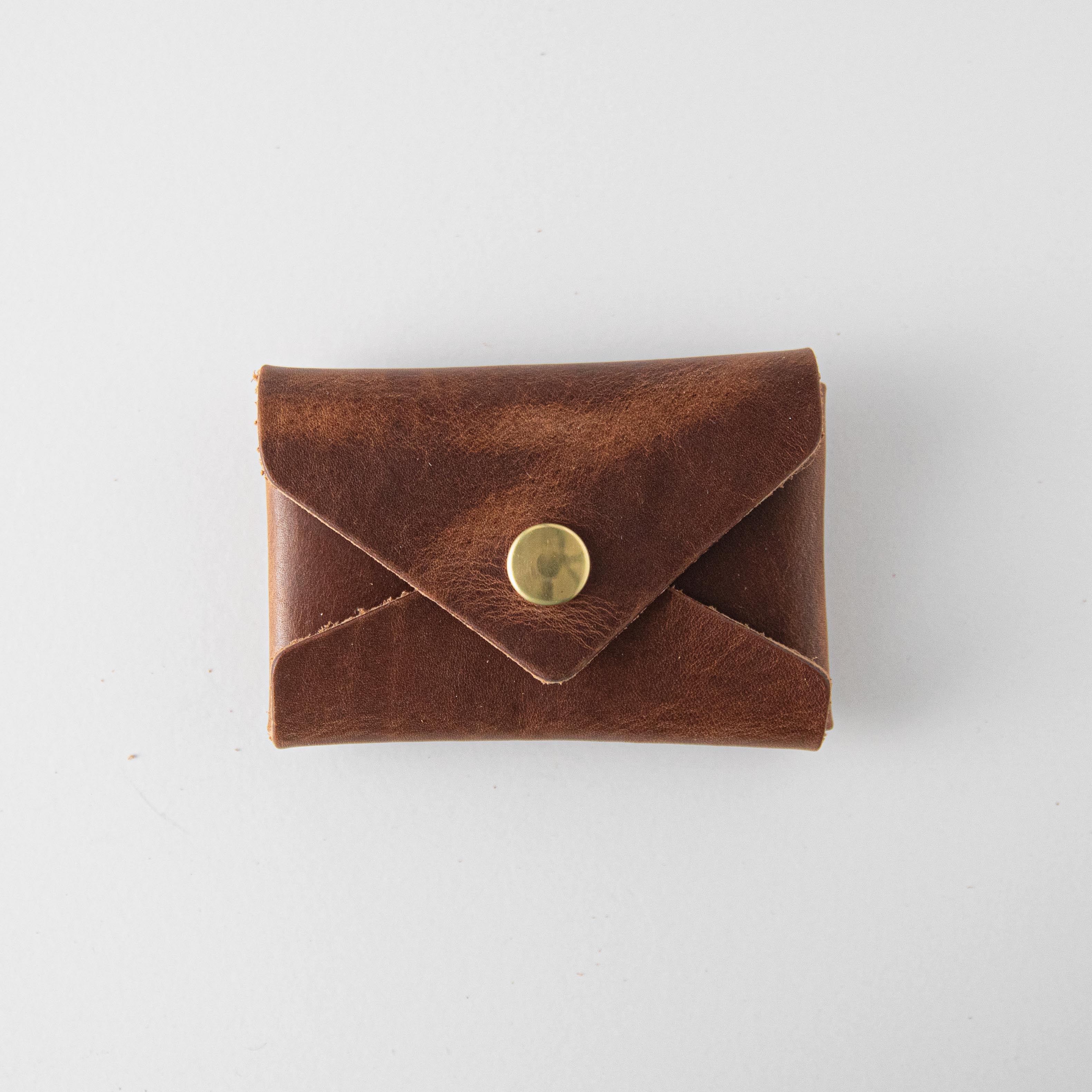 English Tan Card Envelope- card holder wallet - leather wallet made in America at KMM &amp; Co.