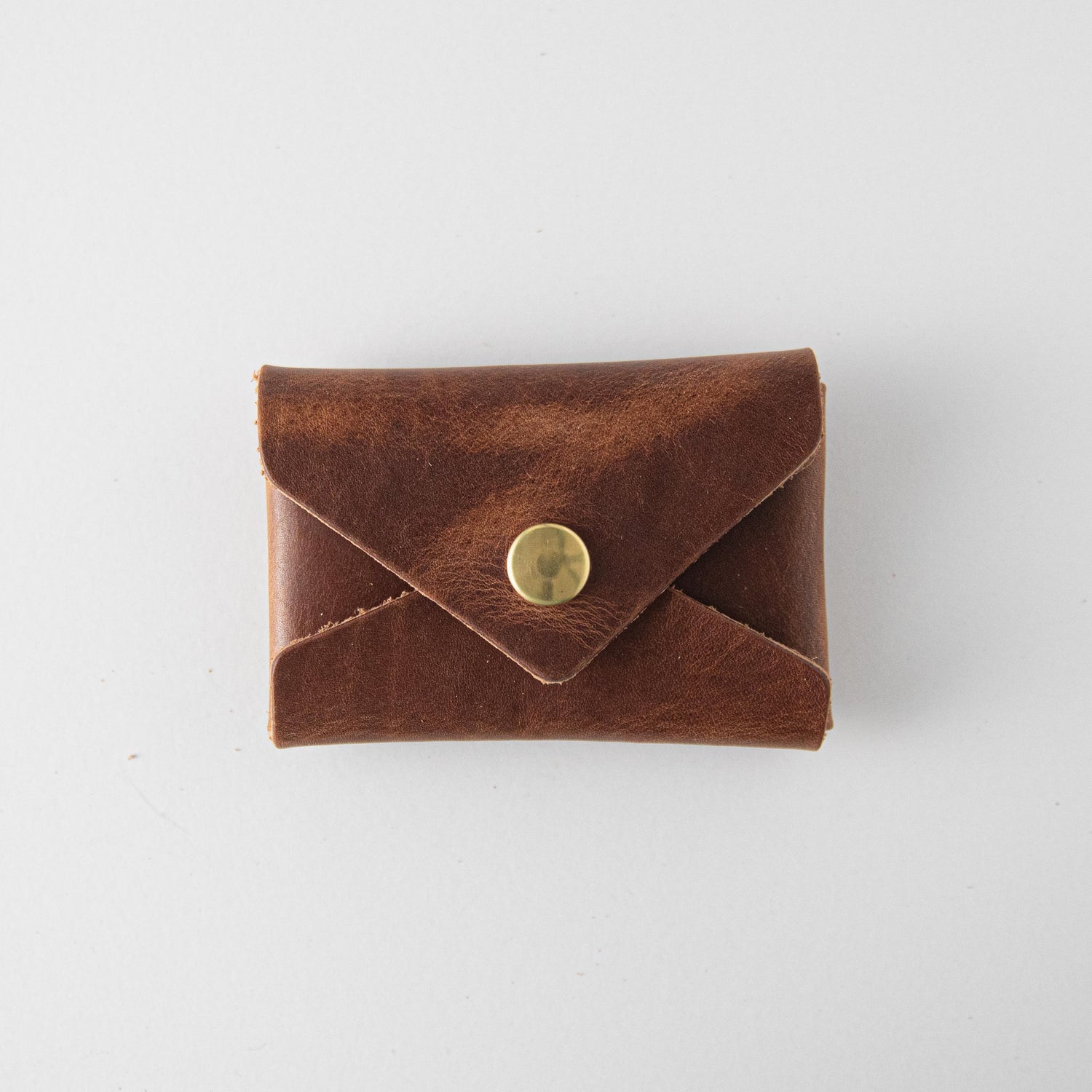 English Tan Card Envelope- card holder wallet - leather wallet made in America at KMM & Co.