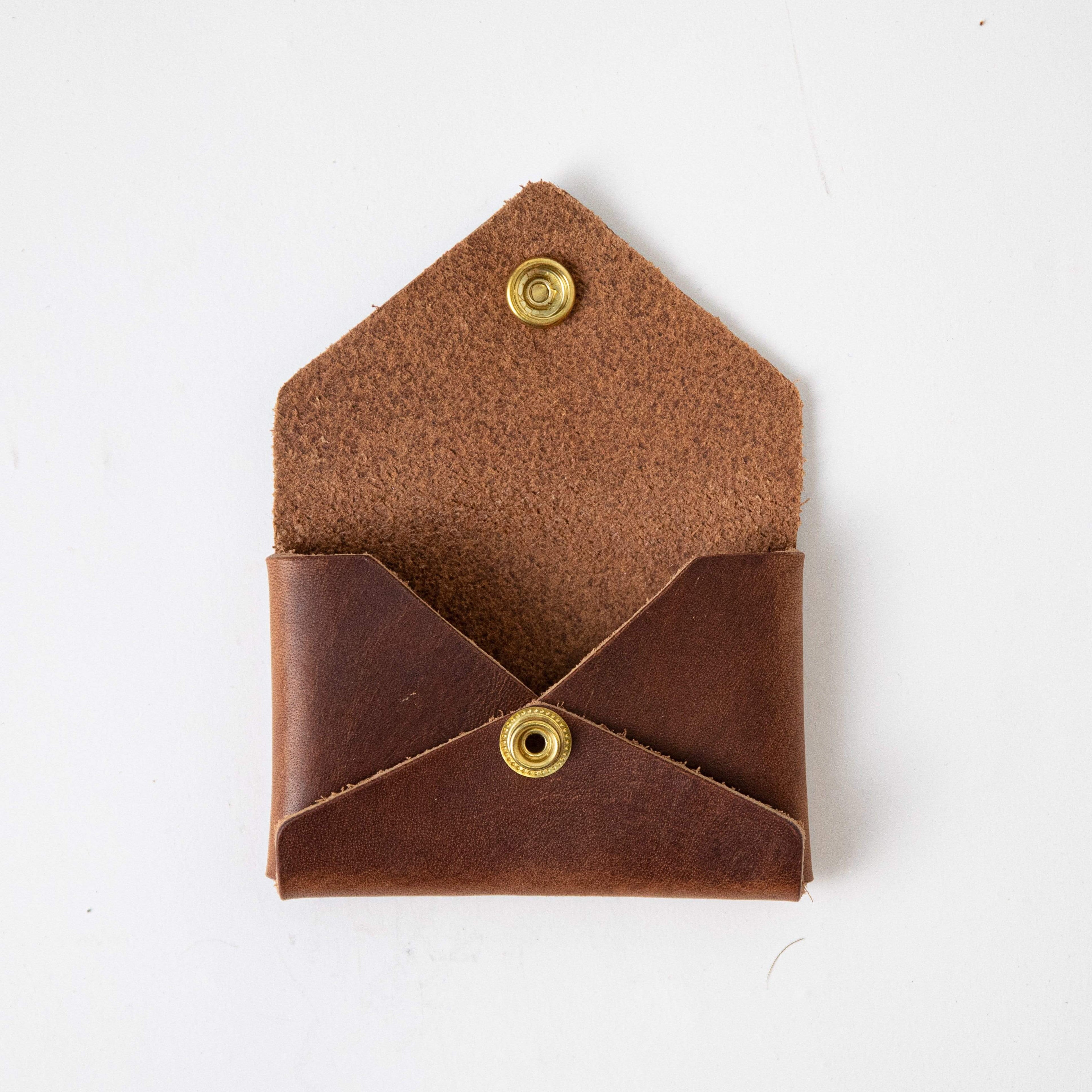 English Tan Card Envelope- card holder wallet - leather wallet made in America at KMM & Co.