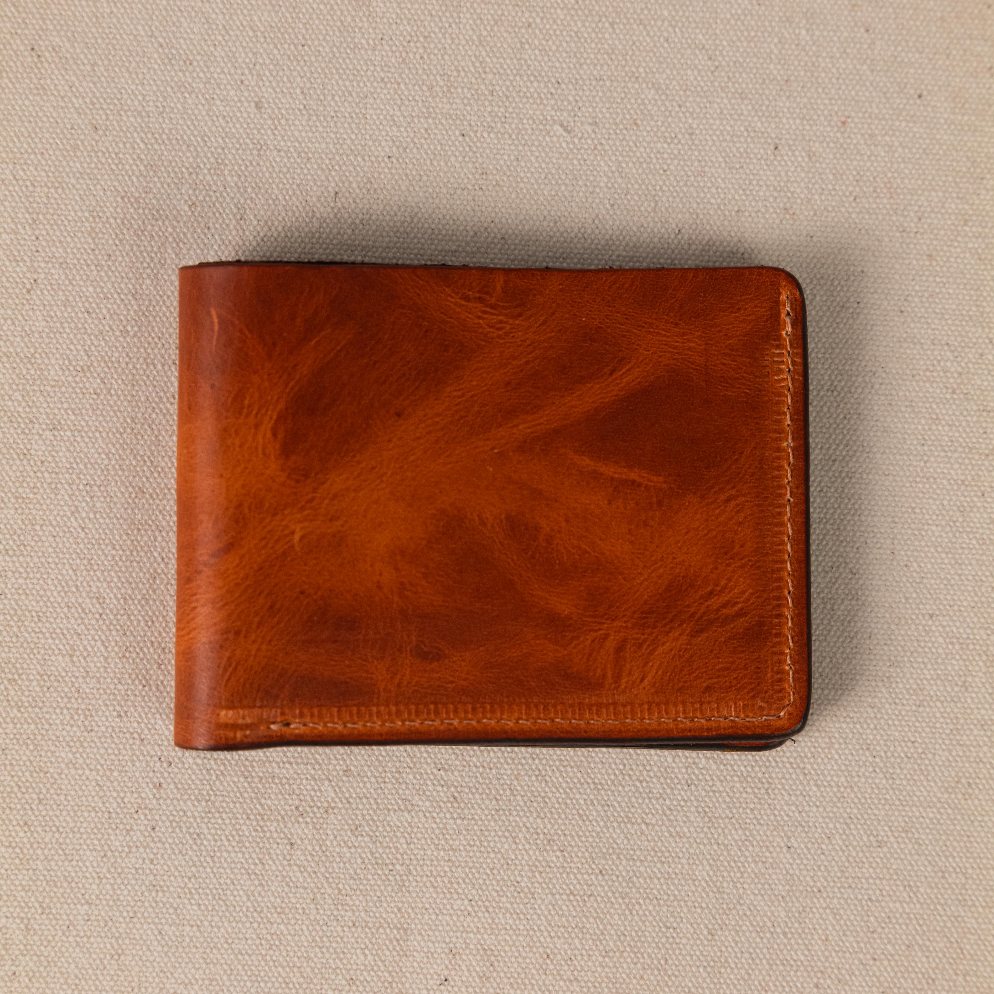 English Tan Dublin Billfold- leather billfold wallet - mens leather bifold wallet - KMM & Co.