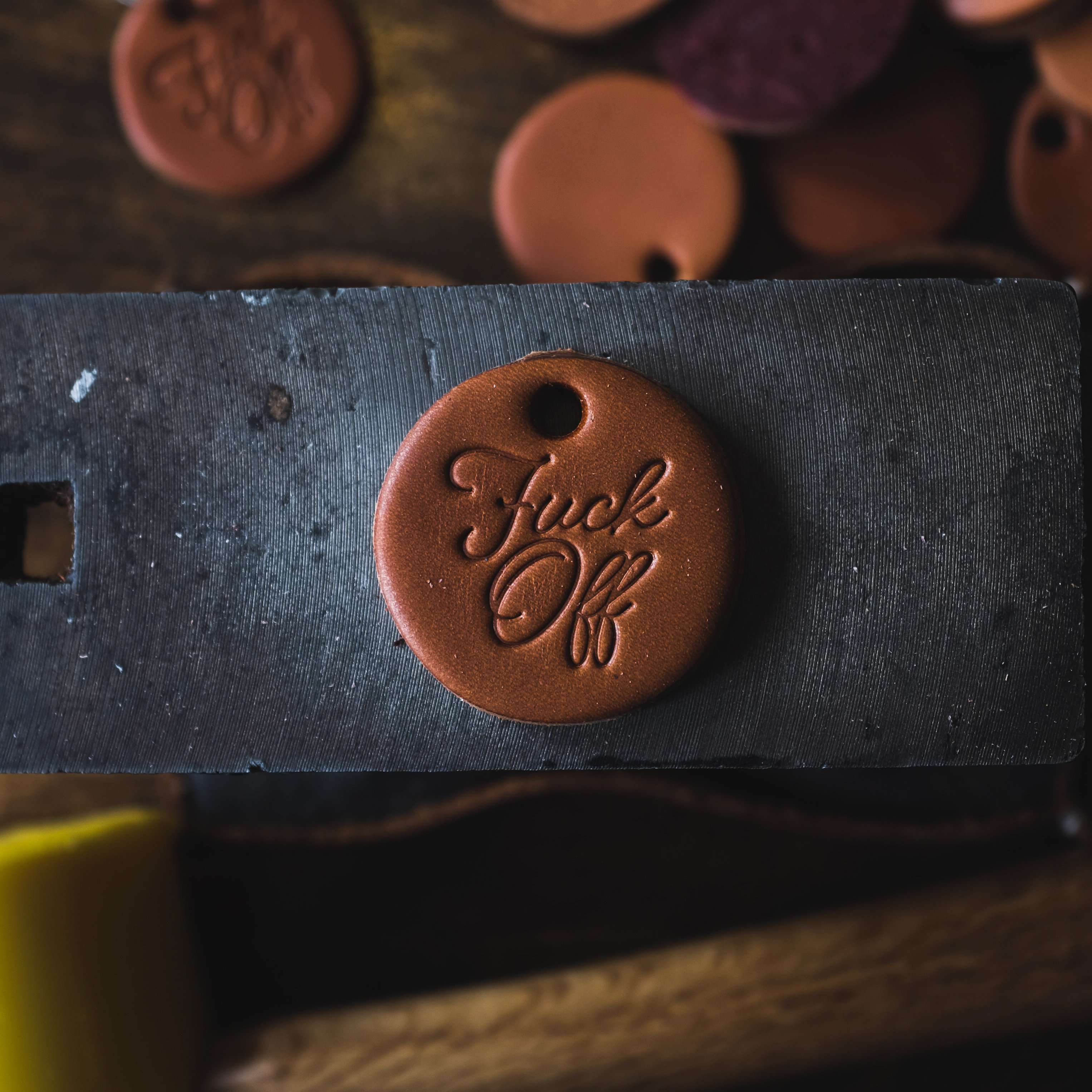 Fuck Off Key Fob- leather keychain - leather key holder - leather key fob - KMM & Co.