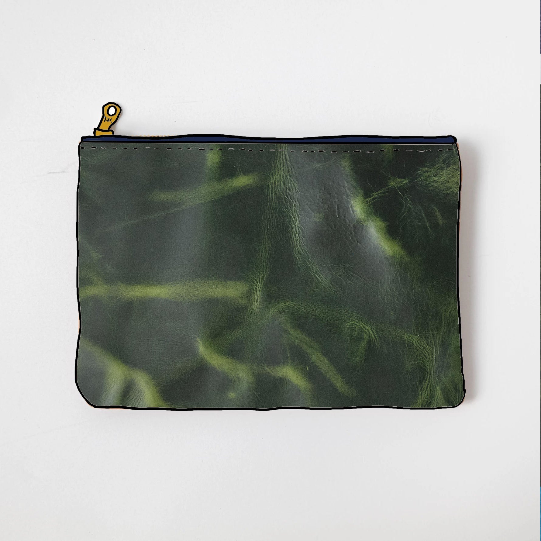 Green Cheaha Medium Zip Pouch- leather zipper pouch - KMM &amp; Co.