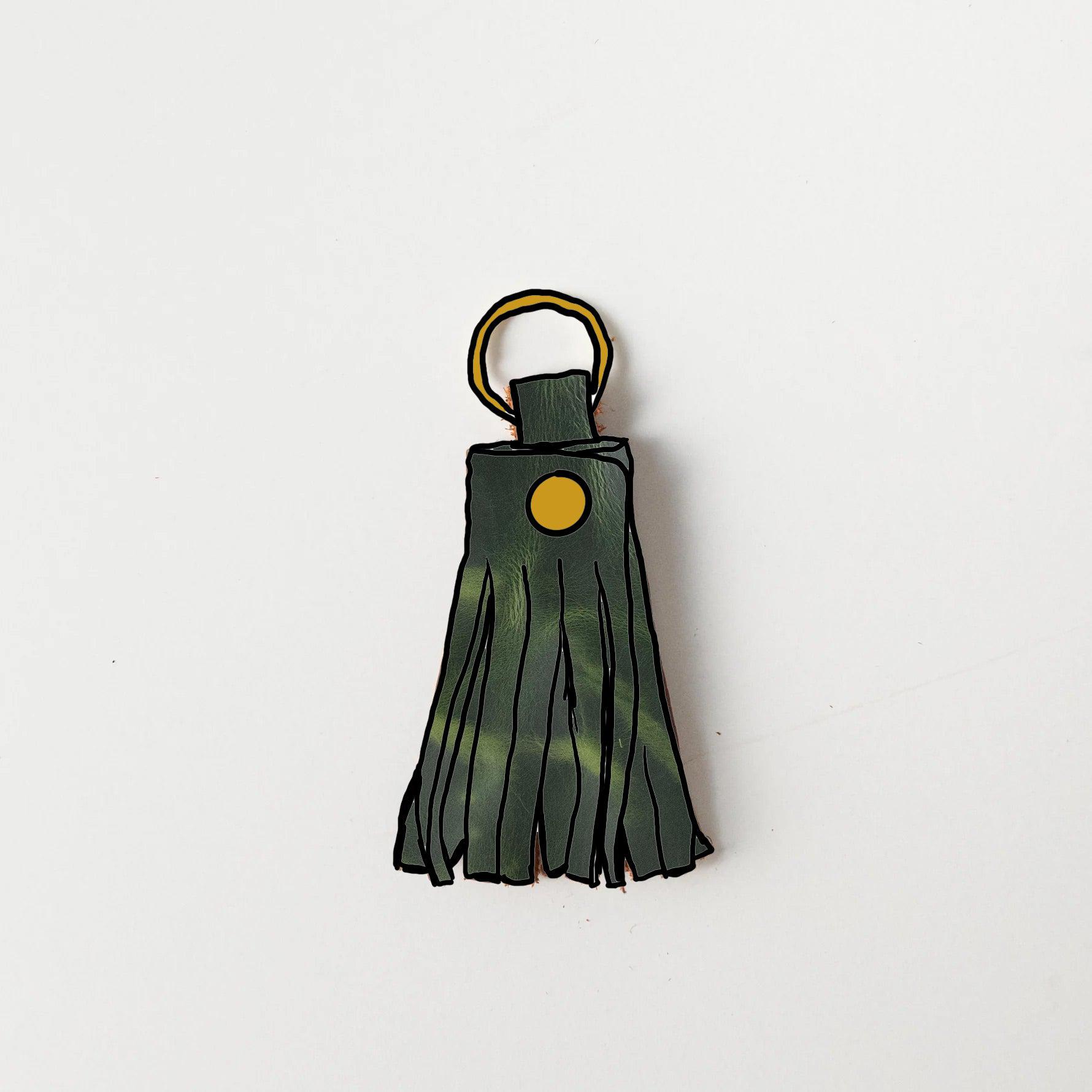 Green Cheaha Tassel Keychain- leather tassel keychain - KMM &amp; Co.