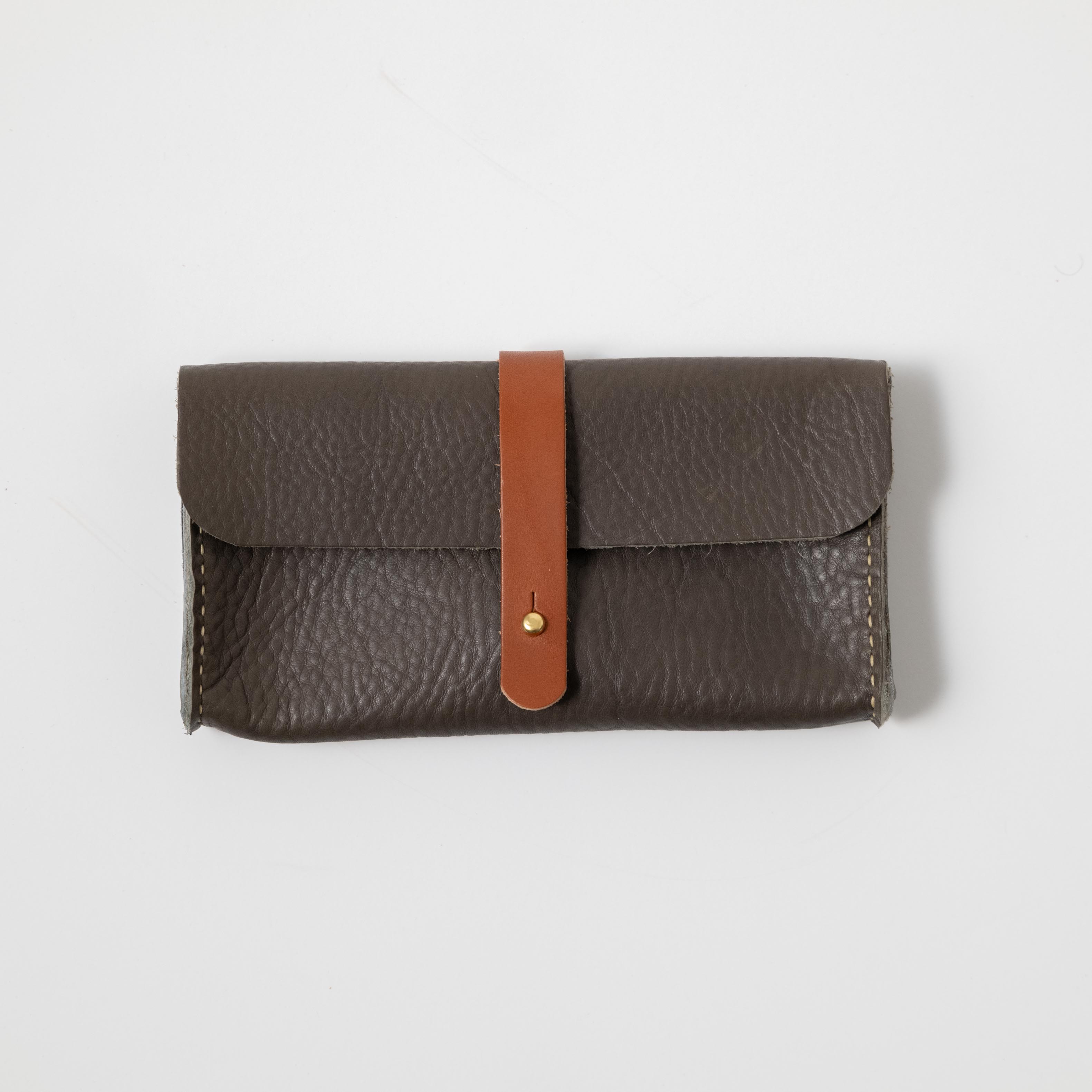 Wrinkle Leather Wooden Handle Clutch Crossbody Bag