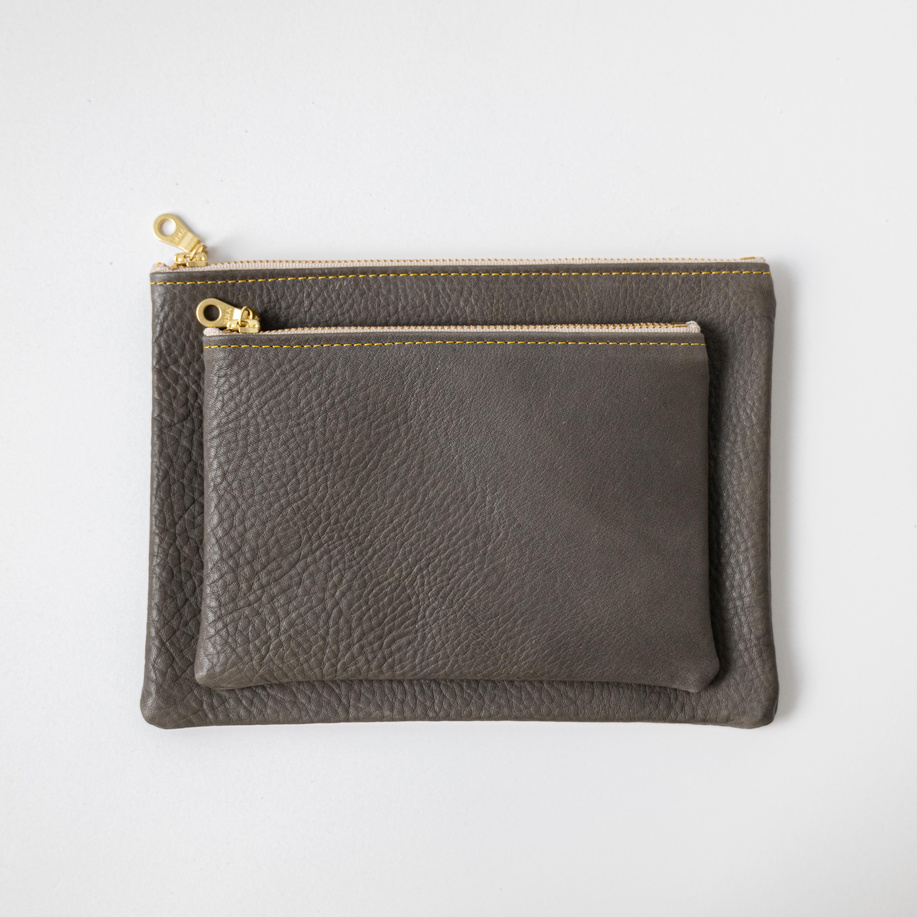 Grey Cypress Medium Zip Pouch- leather zipper pouch - KMM & Co.