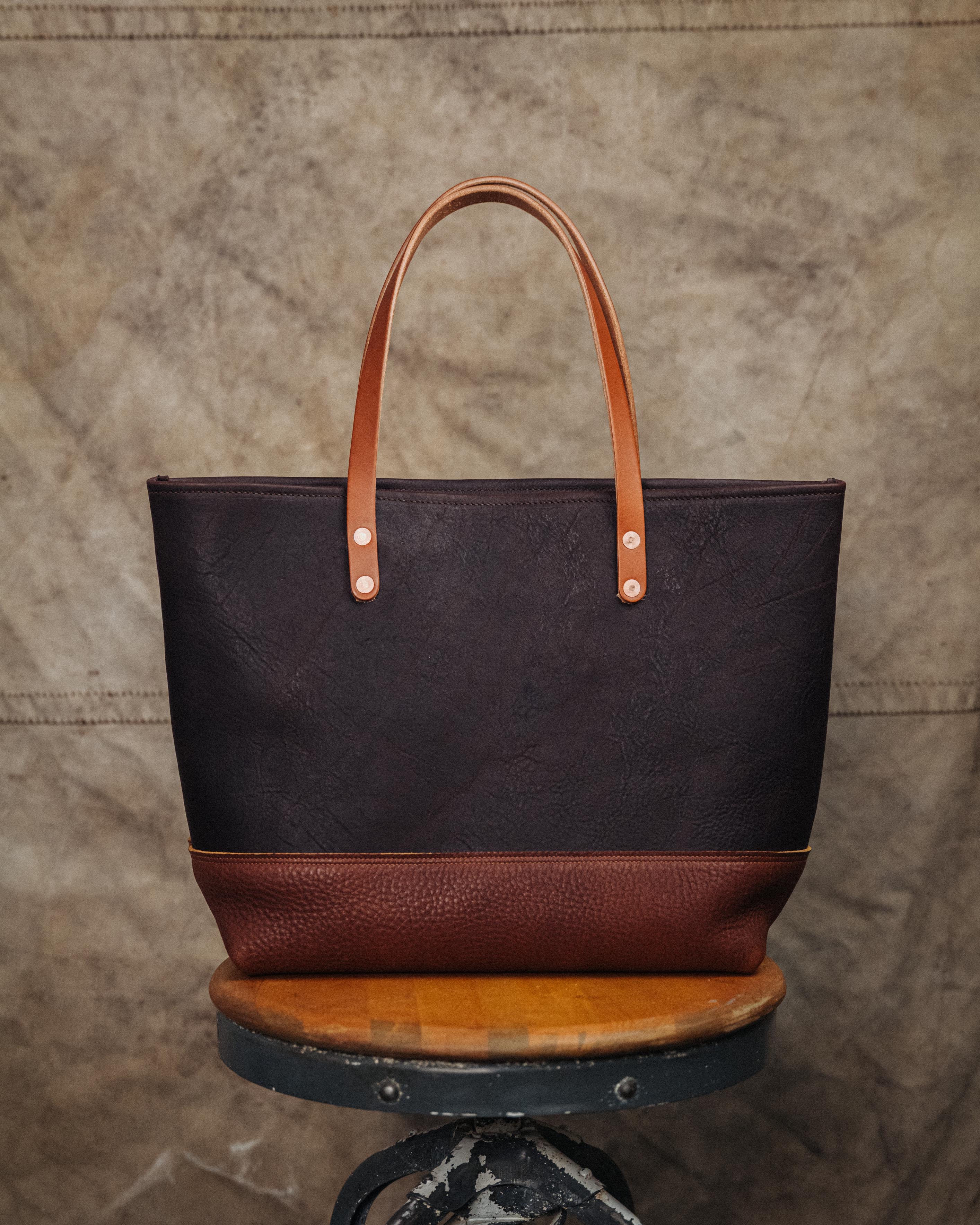 Hickory/Macchiato East West Panel Tote