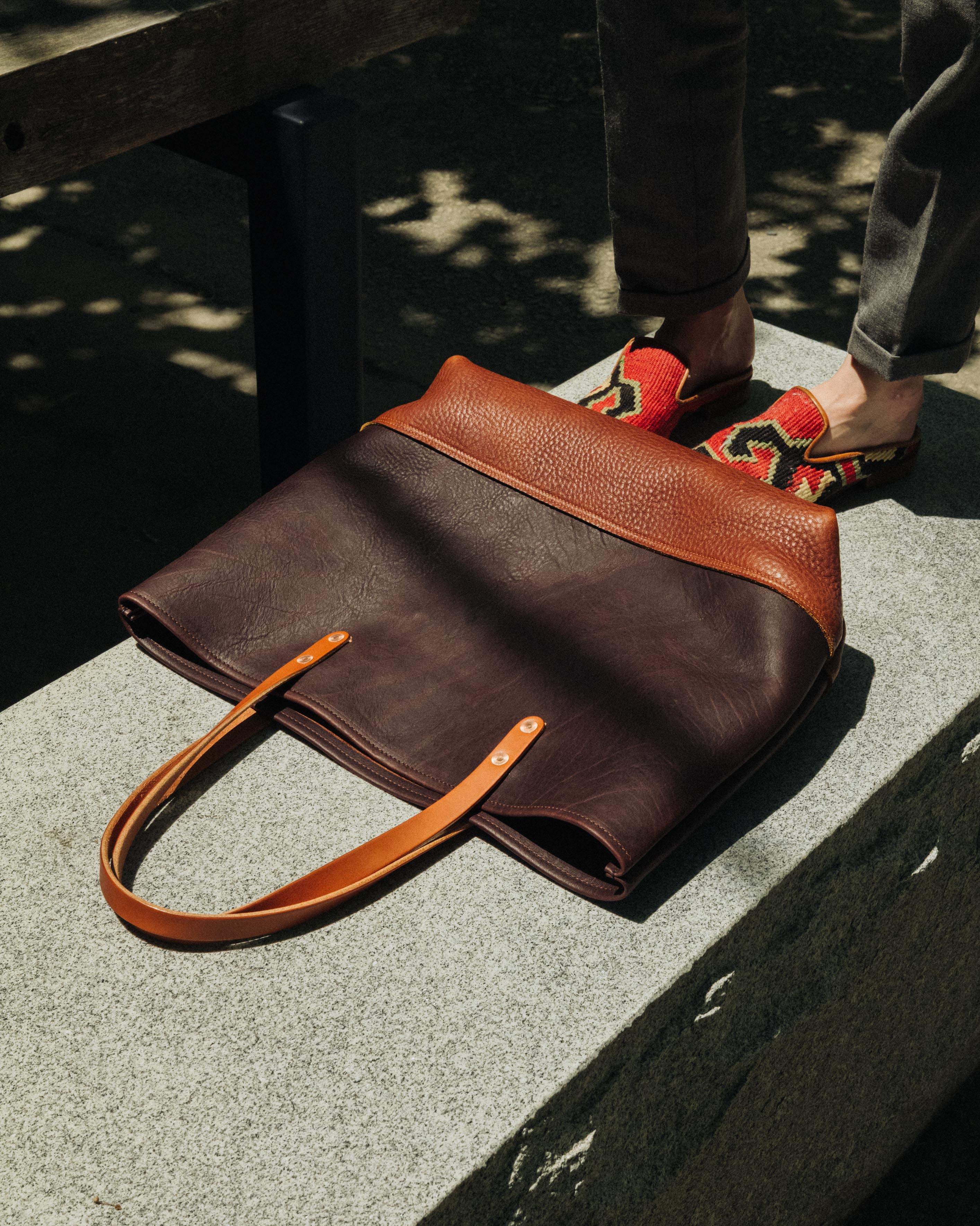 Hickory/Macchiato East West Panel Tote