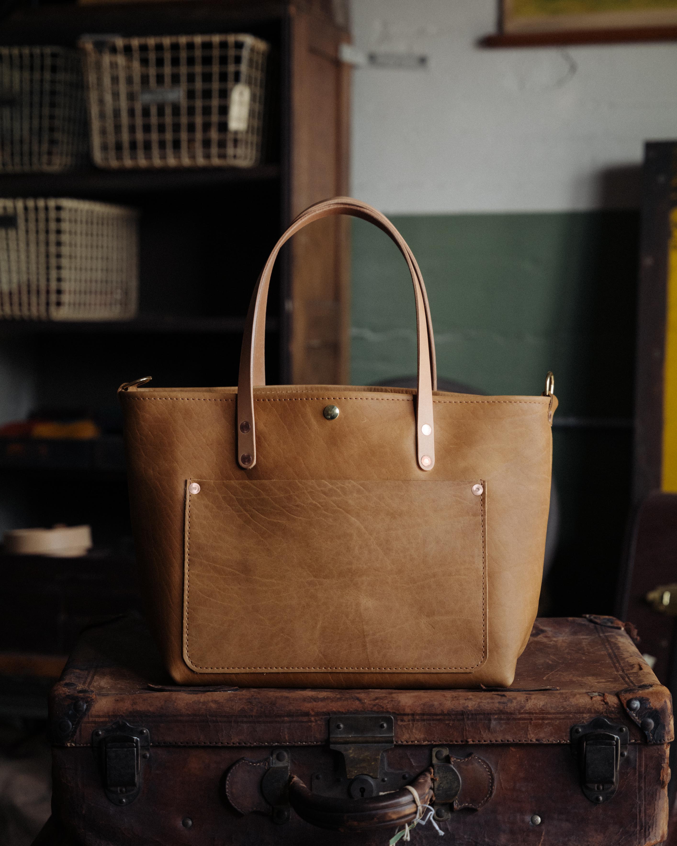 Scratch-and-Dent Natural Bison East West Travel Tote