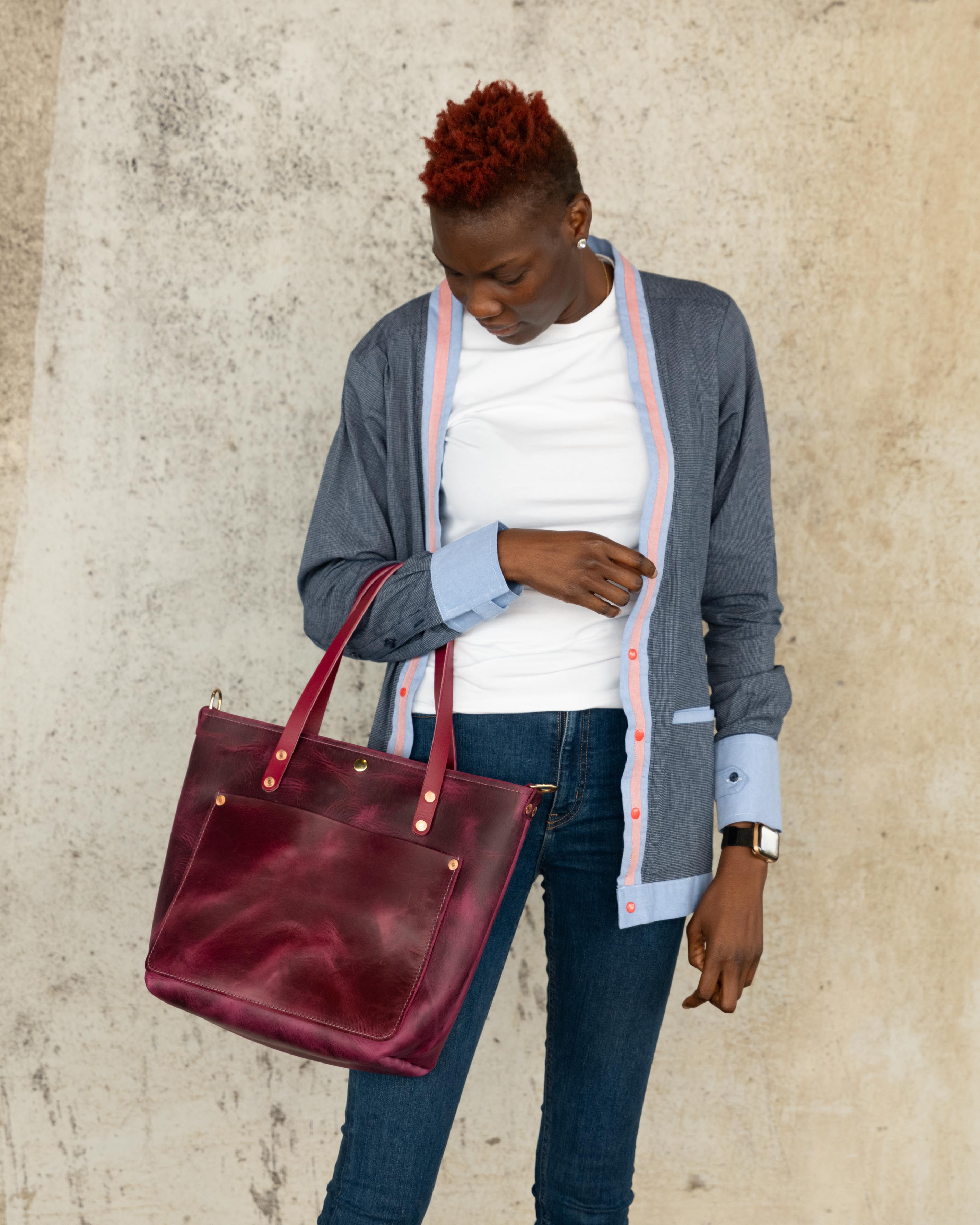 Purple Cheaha leather travel tote