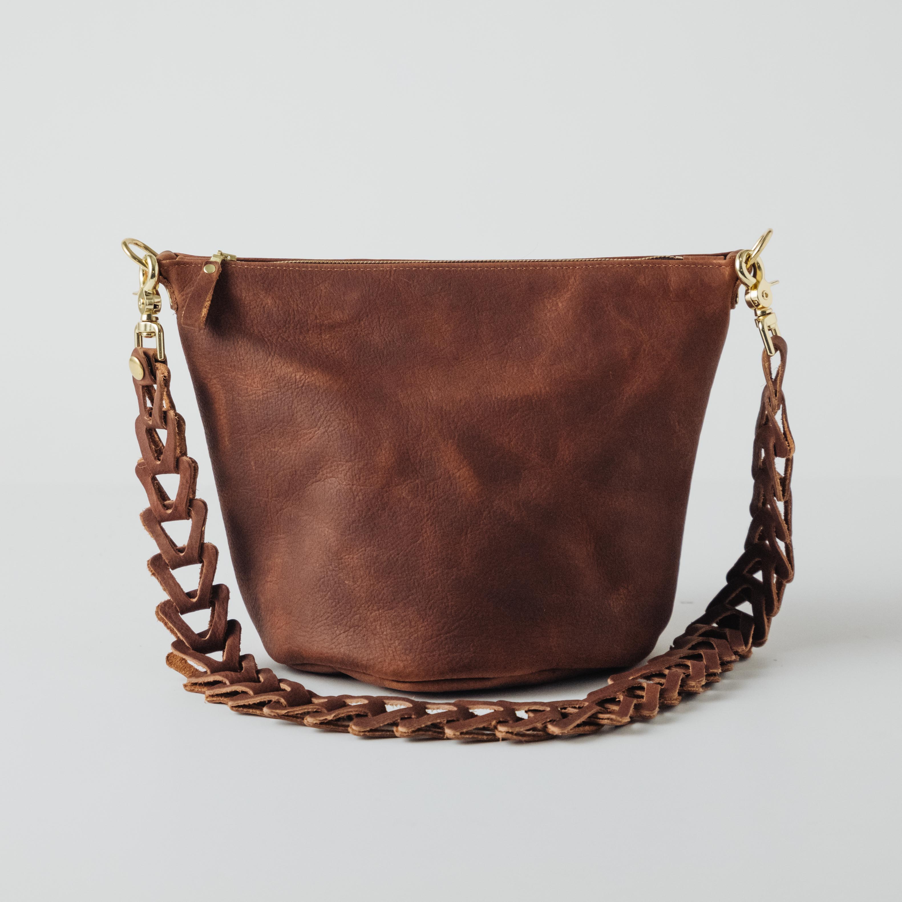 Leather Roulette Zip-Top Bucket Bag