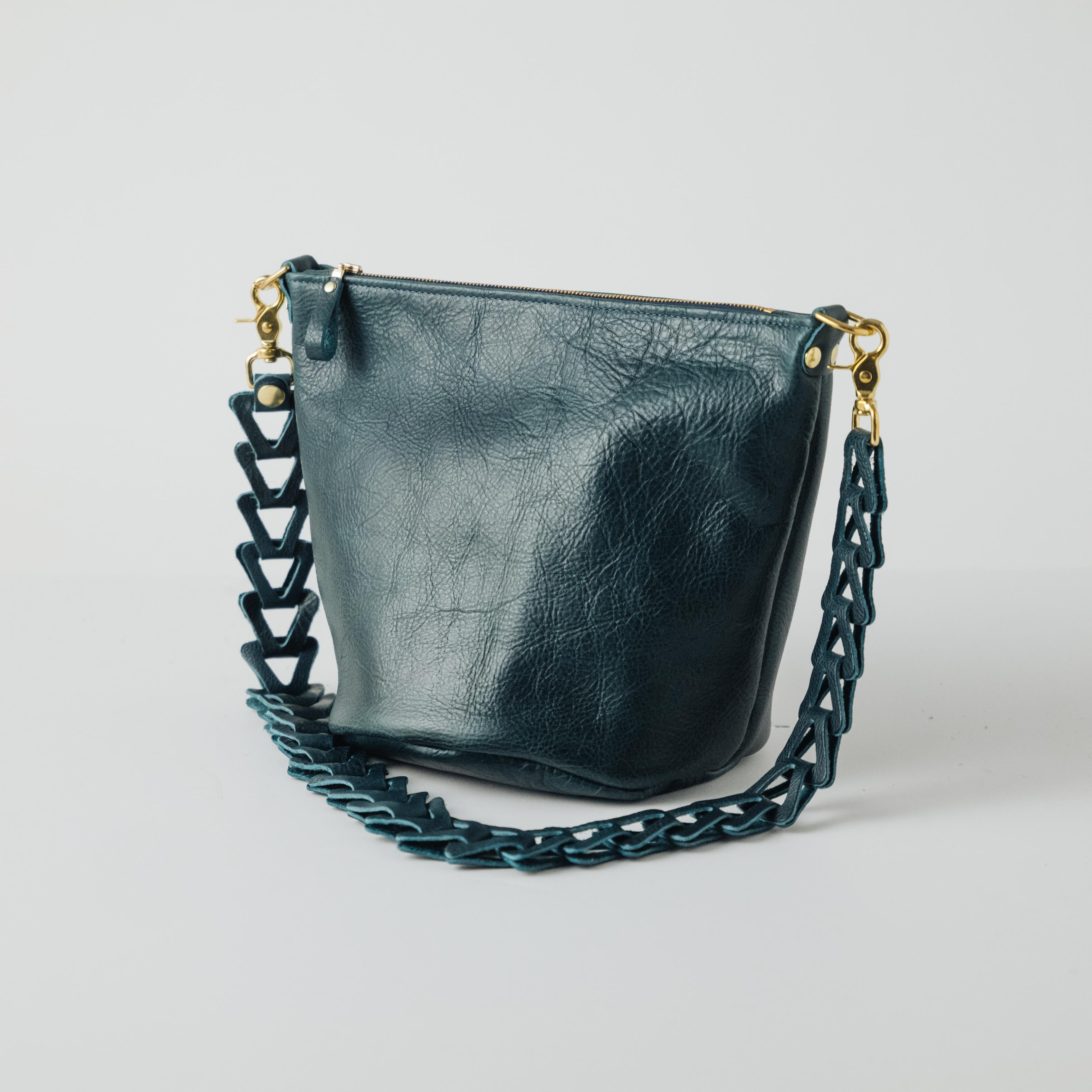 Dark Teal Bulldog Zip-Top Bucket Bag