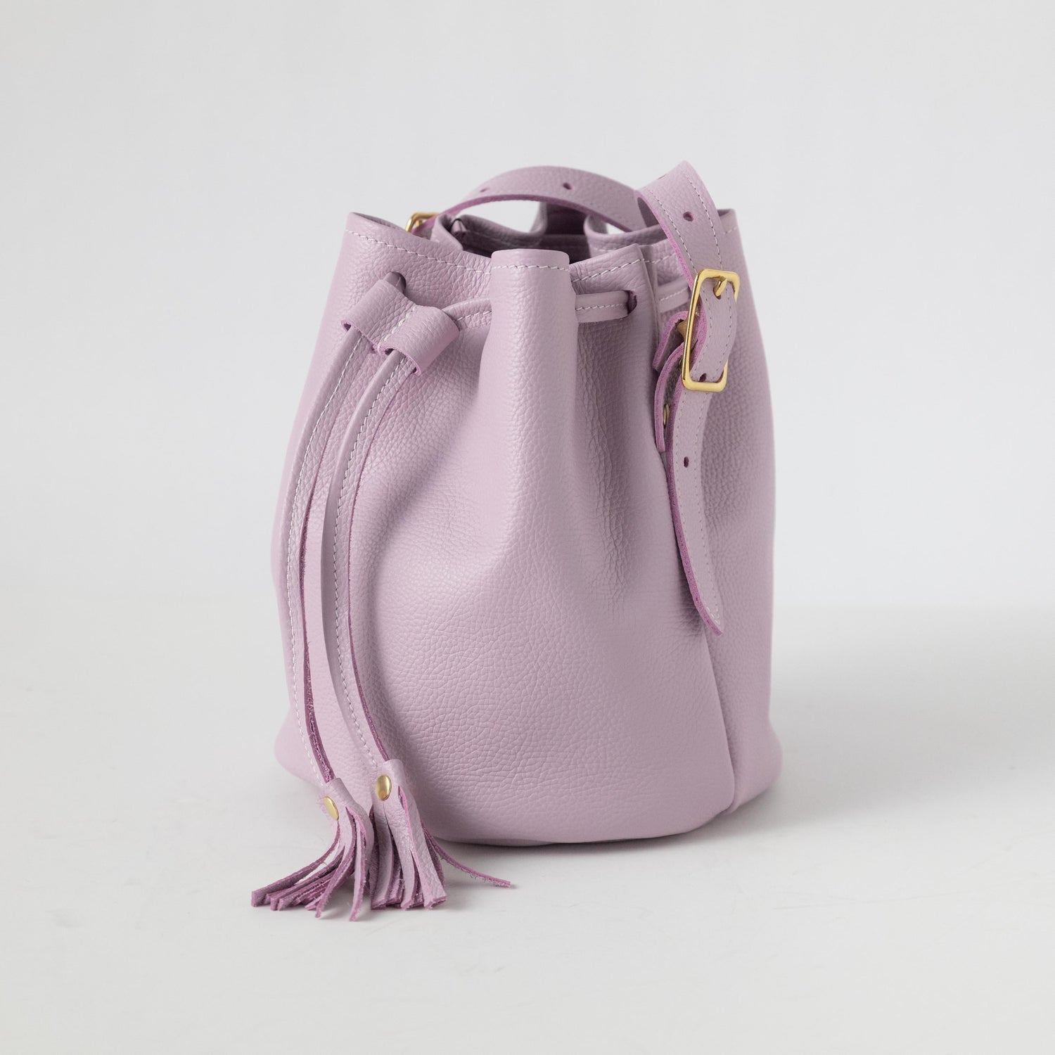 White Italian Pebbled Bucket Bag
