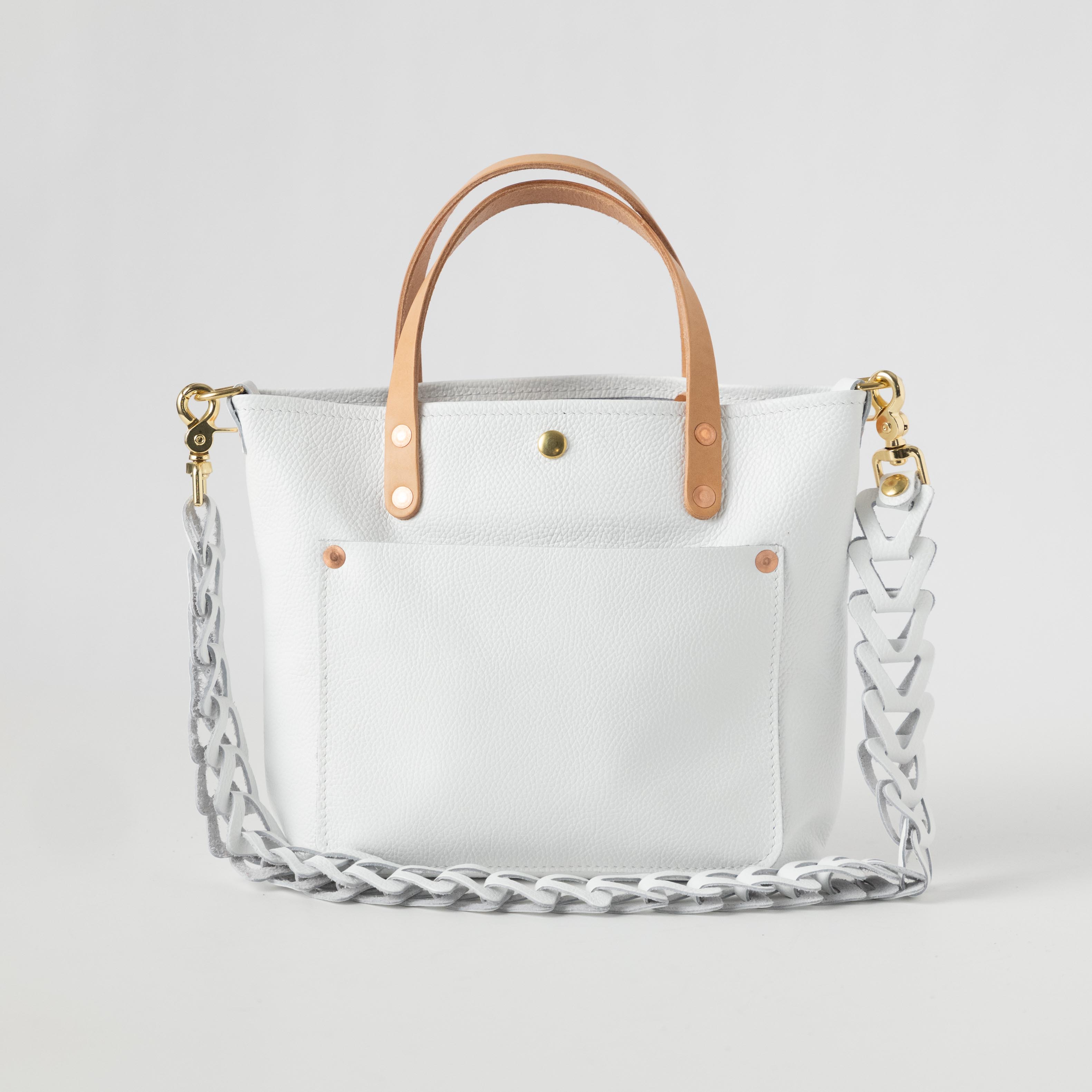 White Italian Pebbled Mini Travel Tote
