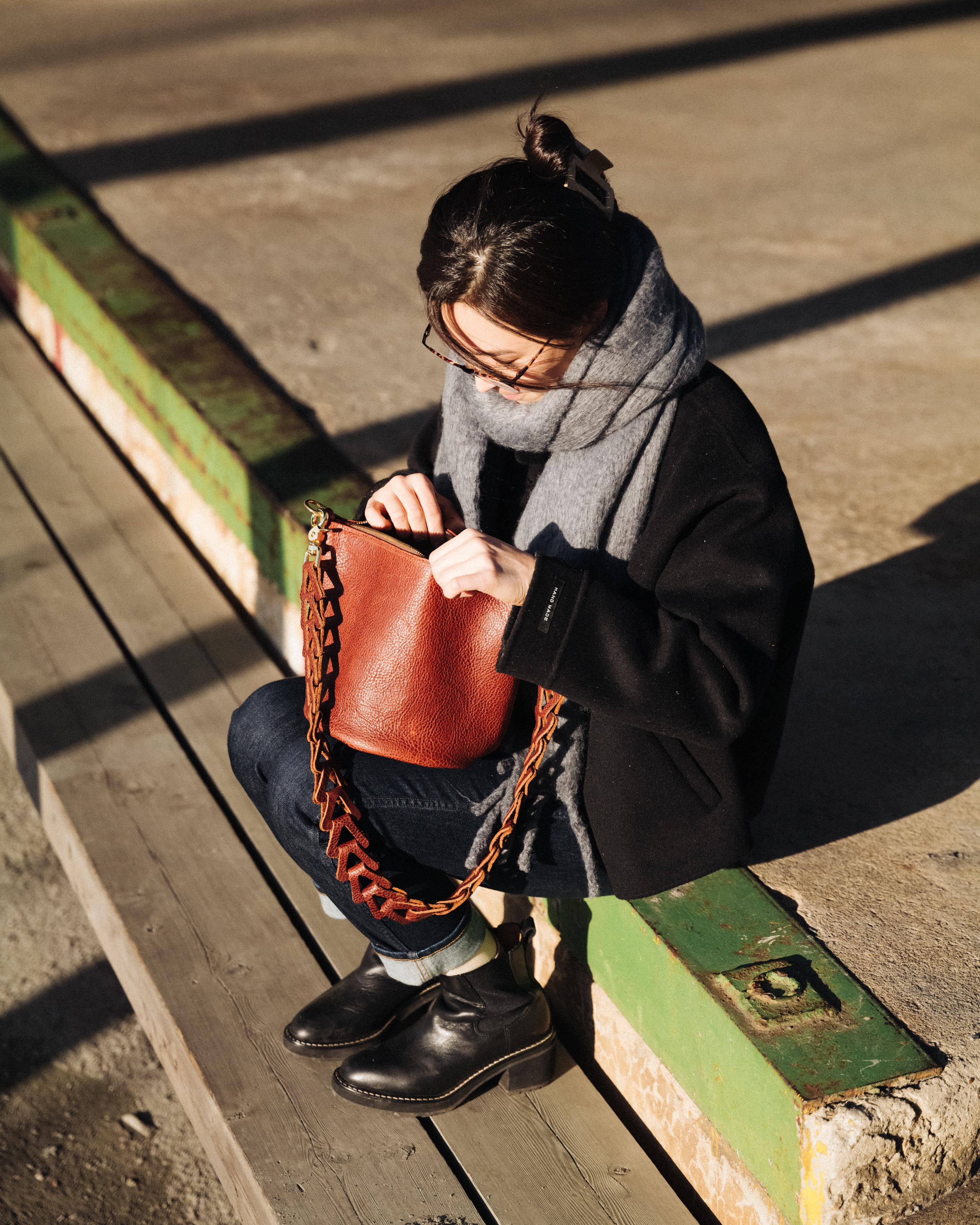 Black Bulldog Mini Zip-Top Bucket Bag