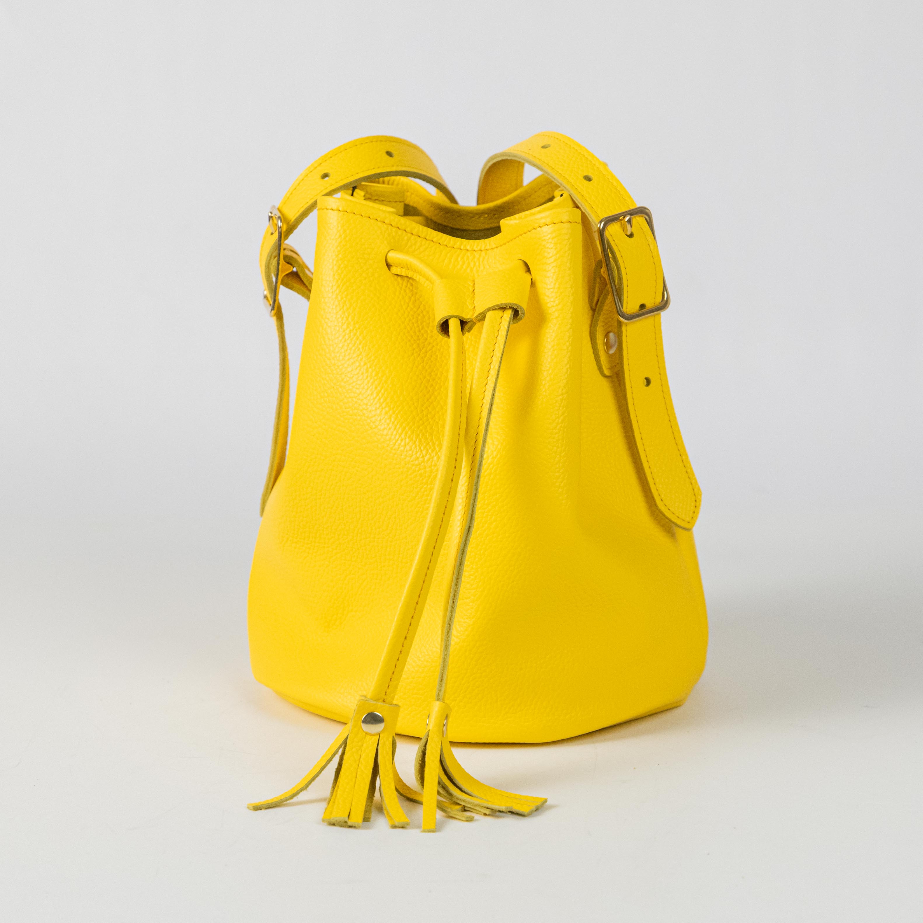 Yellow Italian Pebbled Bucket Bag