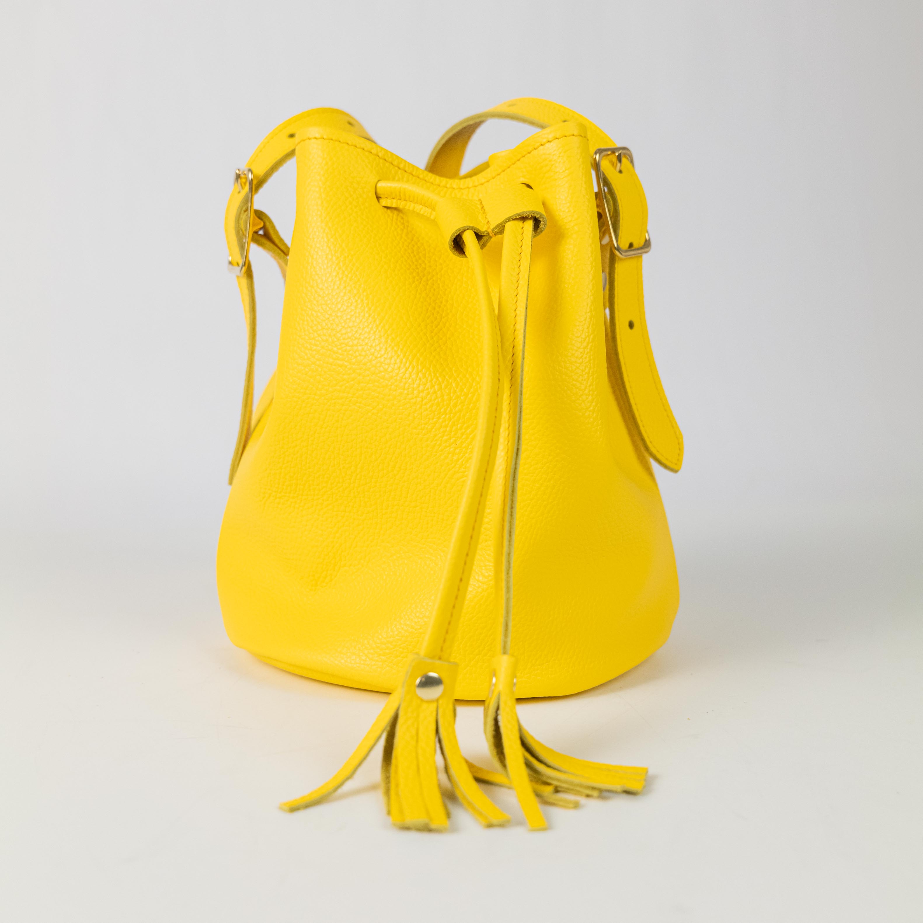 Yellow Italian Pebbled Bucket Bag