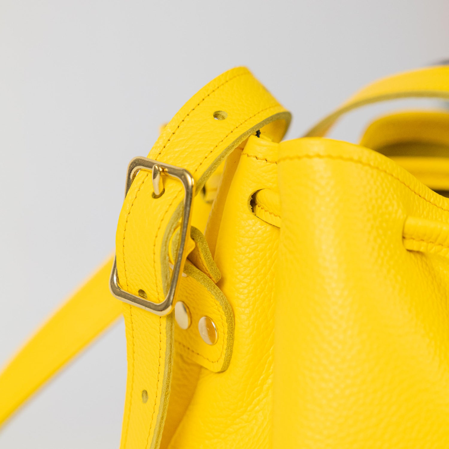 Yellow Italian Pebbled Bucket Bag