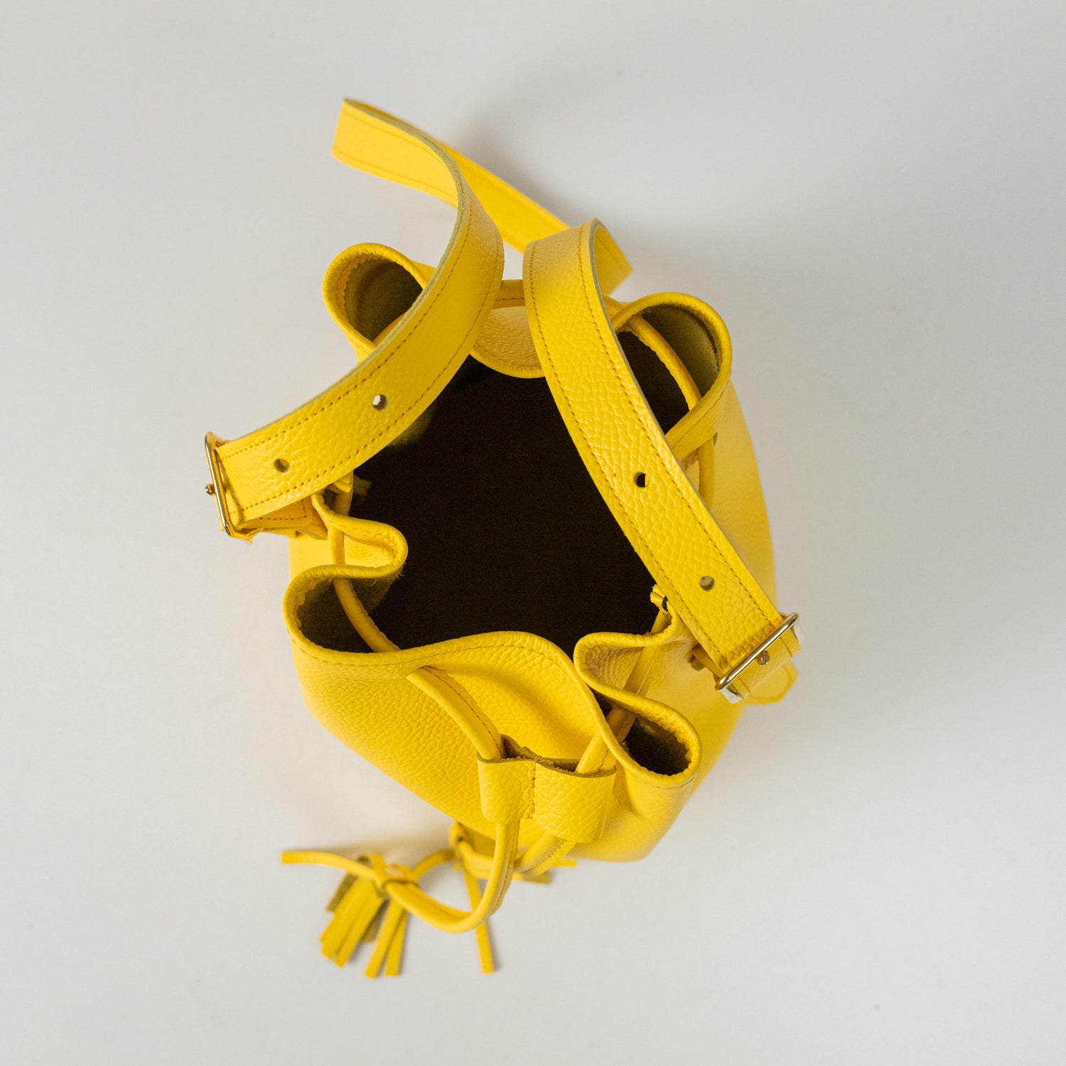 Yellow Italian Pebbled Bucket Bag