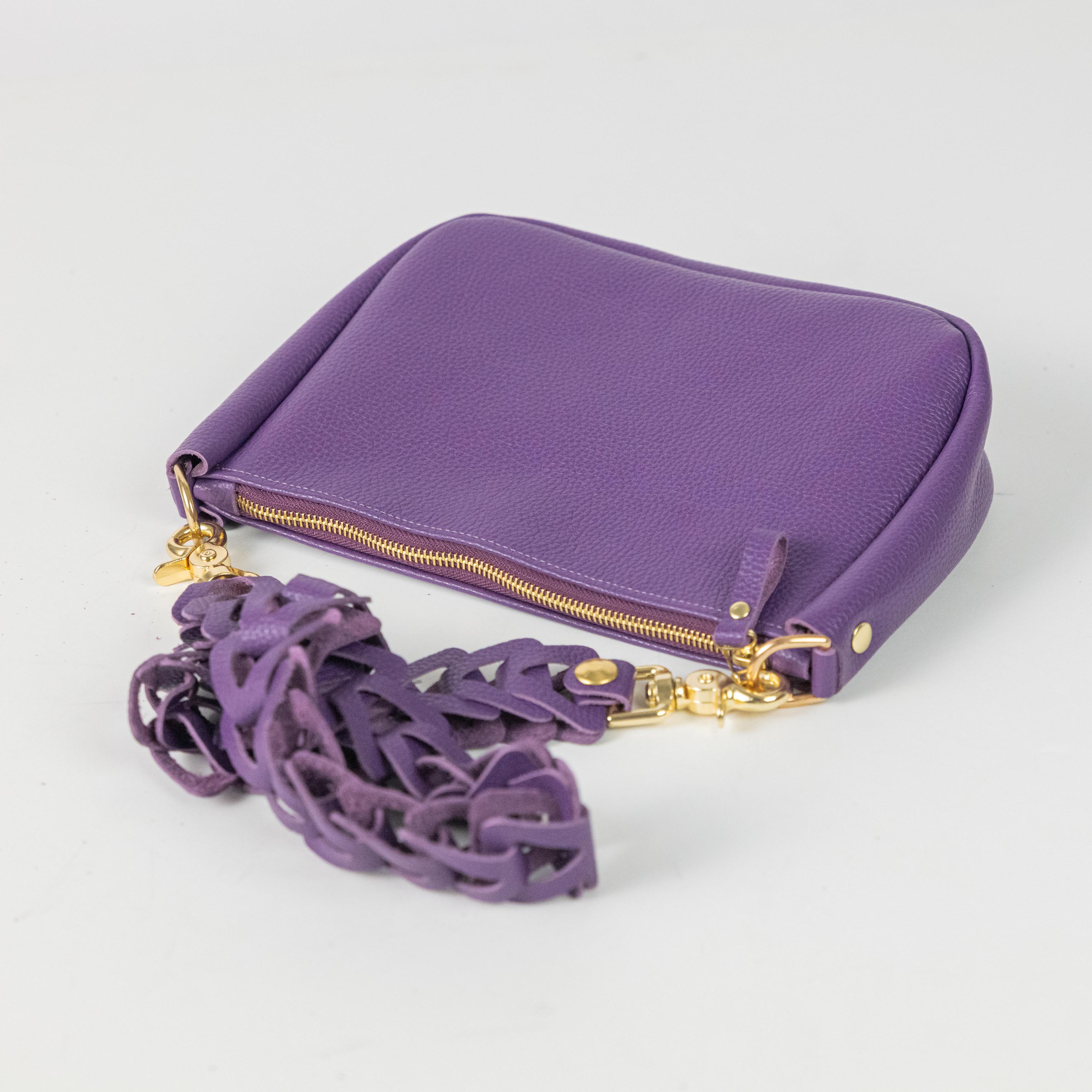 Purple Italian Pebbled Medium Crossbody Bag