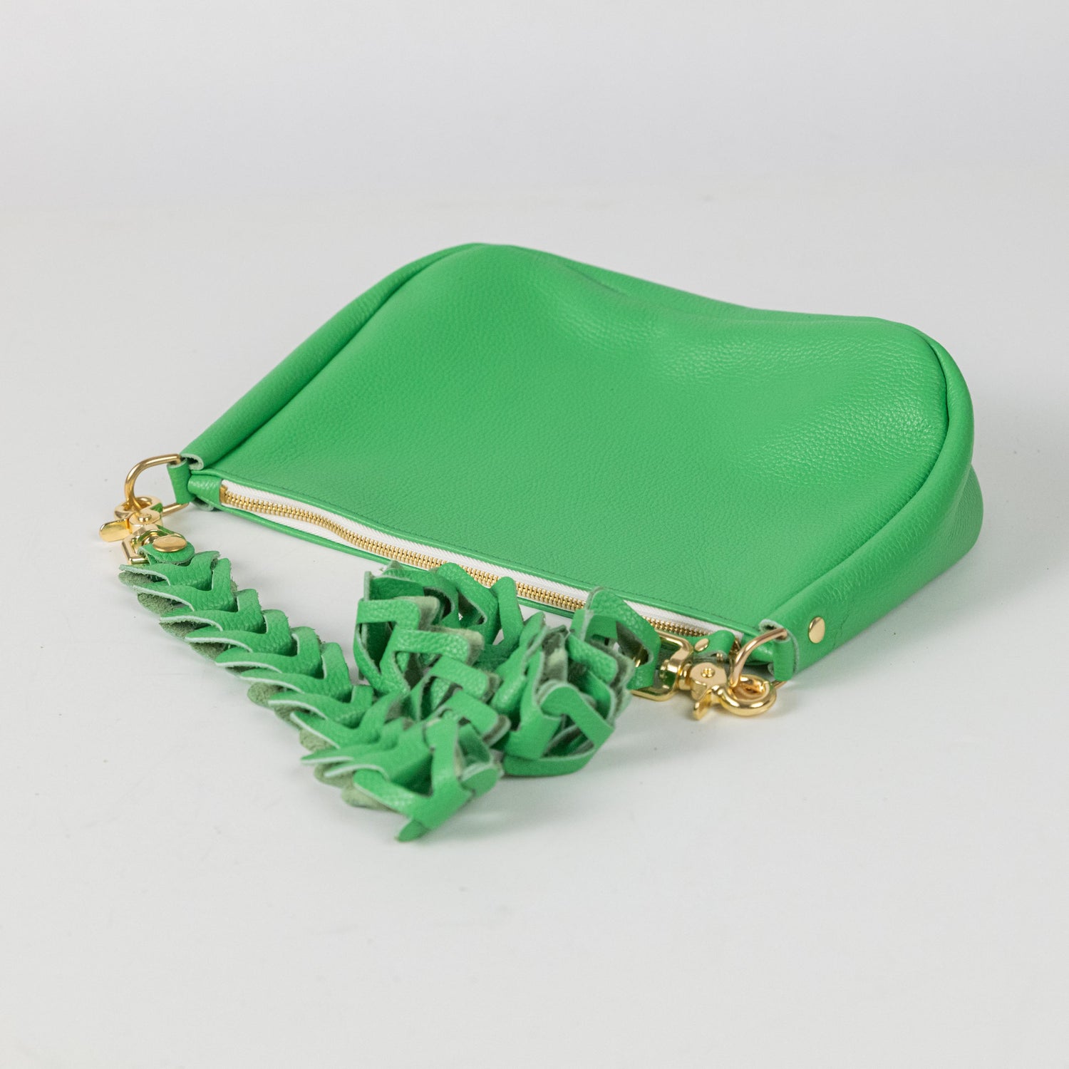 Bright Green Italian Pebbled Crossbody Bag