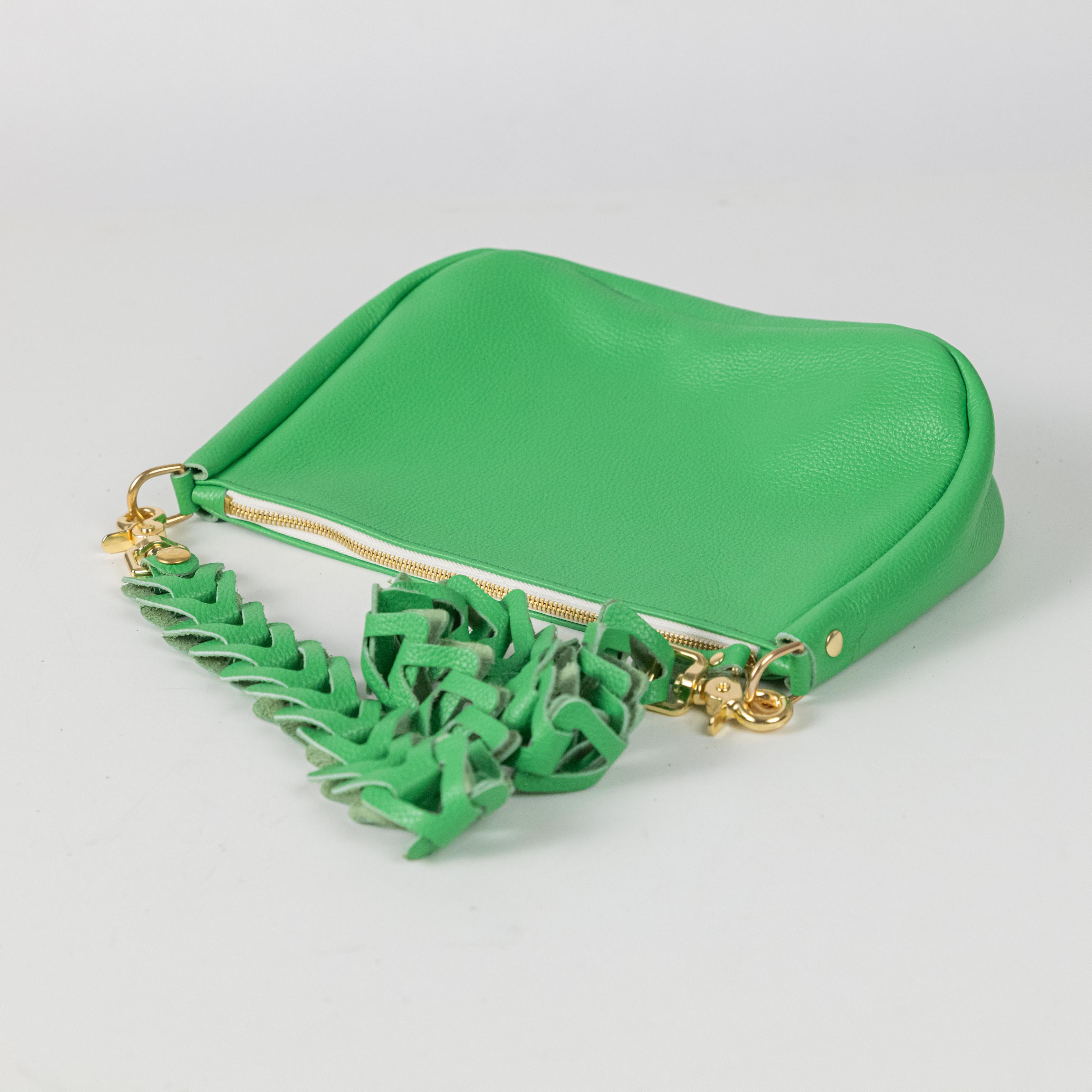 Bright Green Italian Pebbled Crossbody Bag