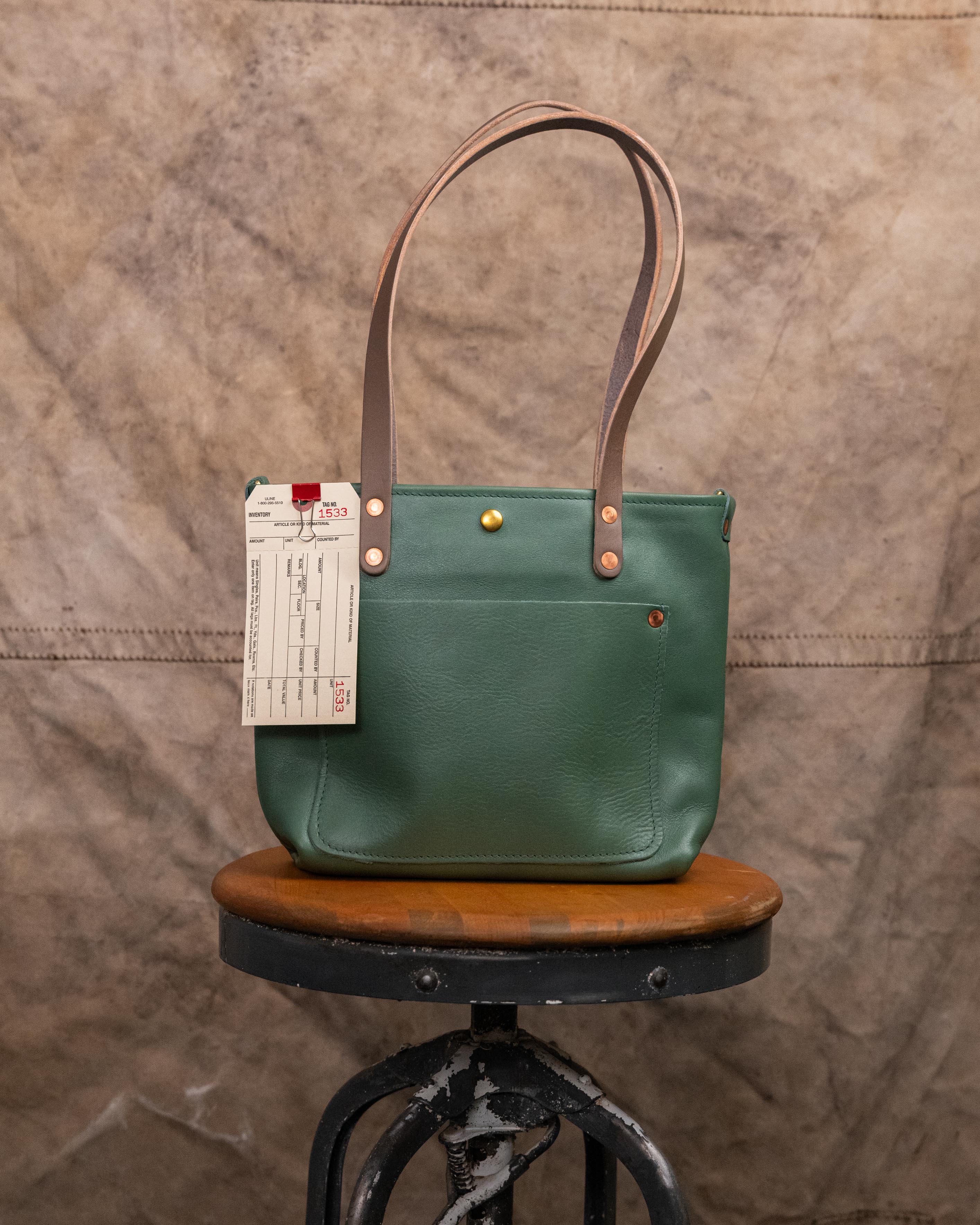 1533 Studio Green Mini Travel Tote with 11" gray handles