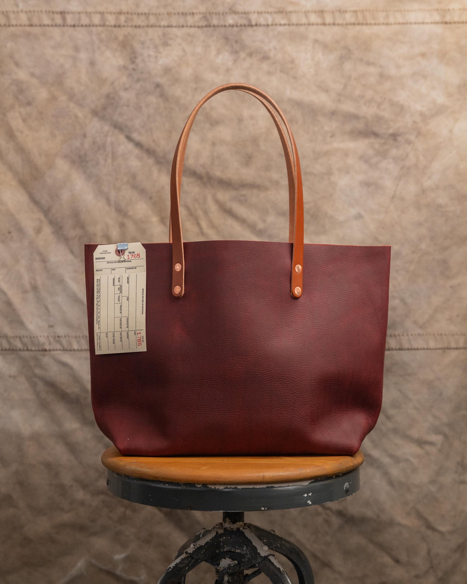 1765 Red Kodiak East West Tote with 9” Tan Handles