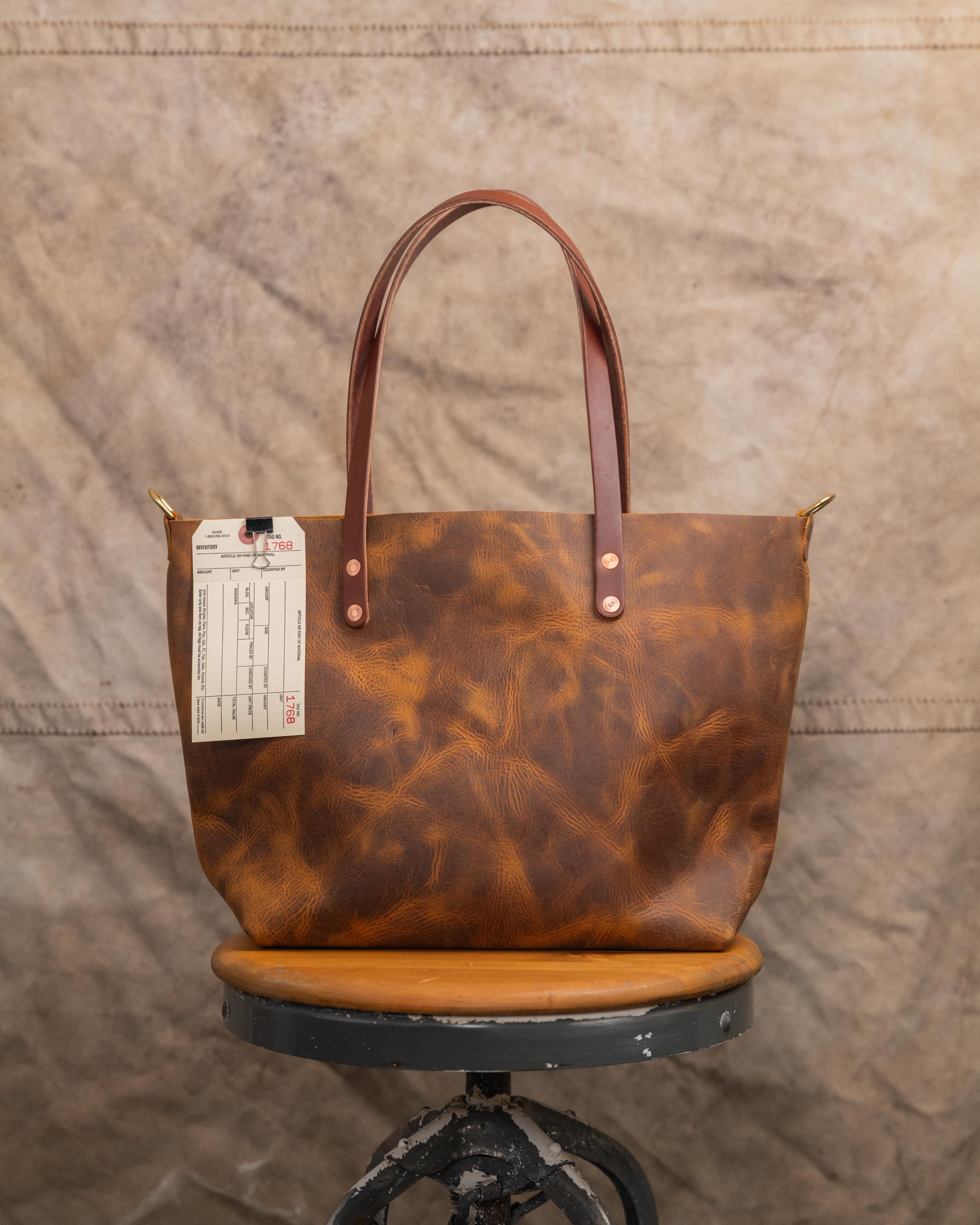 1768 Tobacco East West Tote with 9” Brown Handles