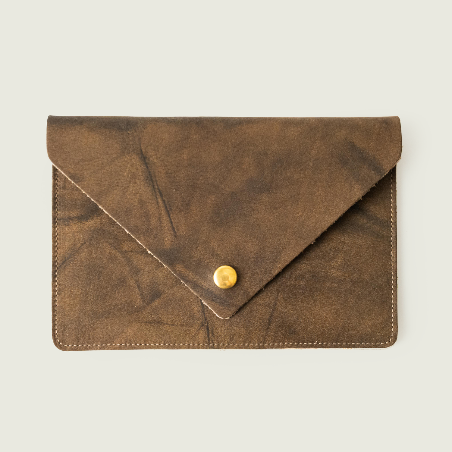 Olive Crunch Leather Clutch