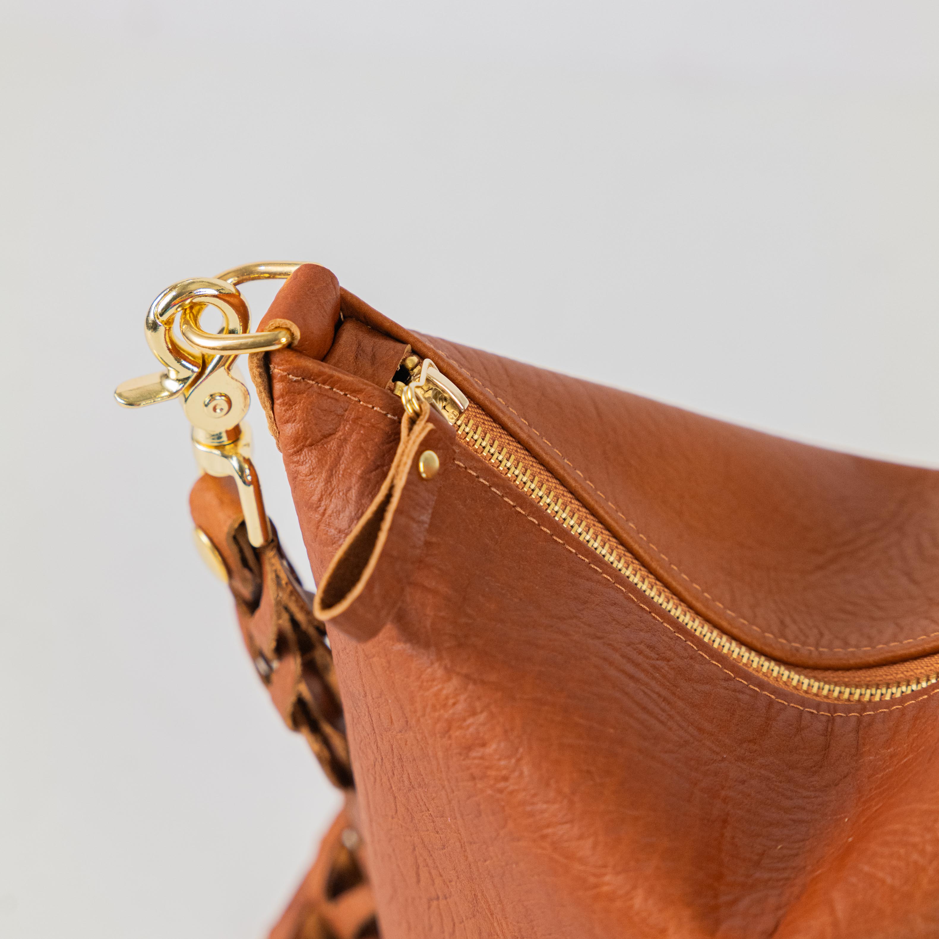 Tan Bison Mini Zip-Top Bucket Bag