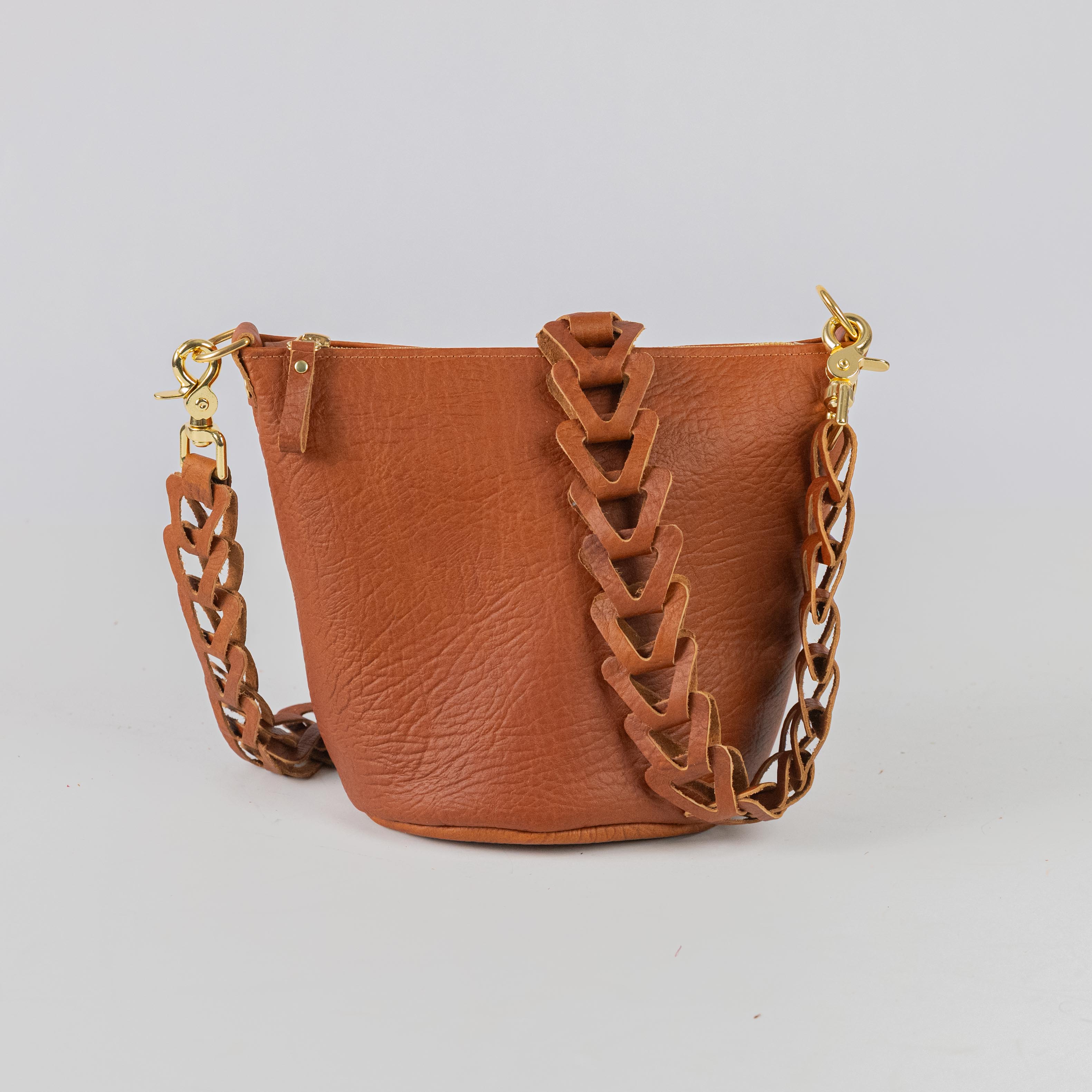 Tan Bison Mini Zip-Top Bucket Bag