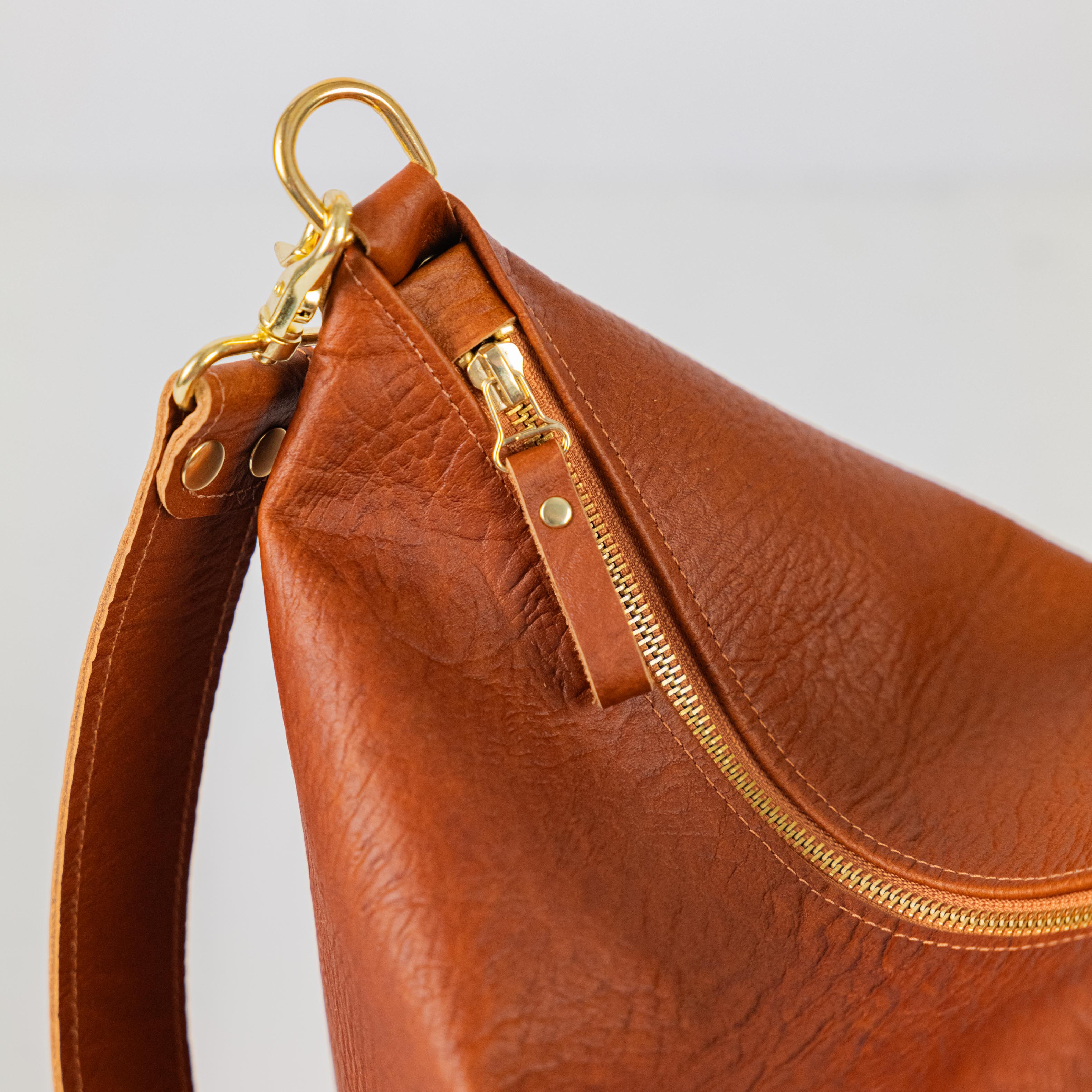 Tan Bison Zip-Top Bucket Bag