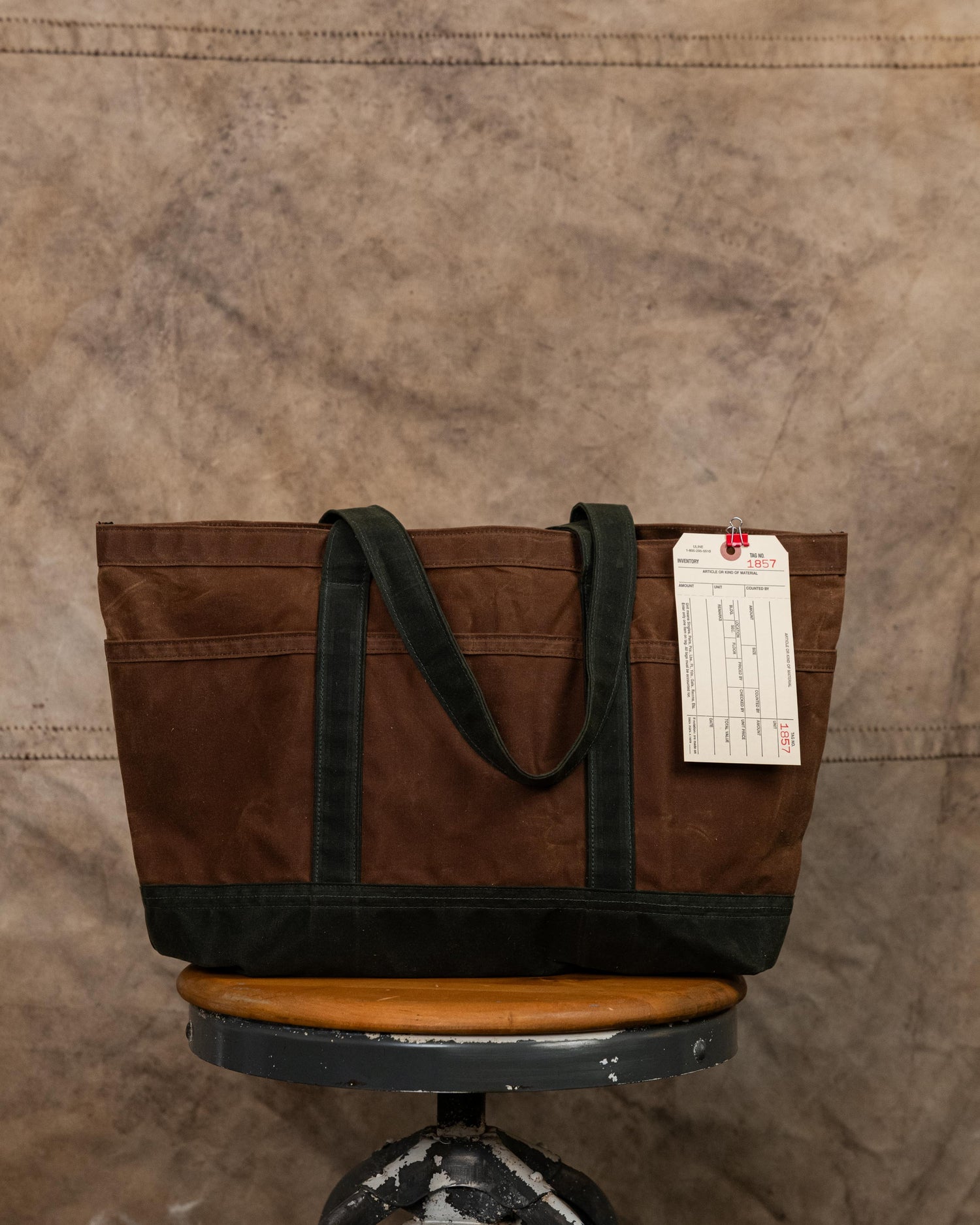 1857 Waxed Canvas Pocket Tote - Green and Tan